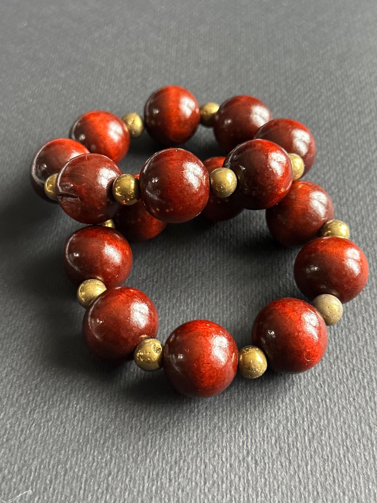 Large Brown Wood Unisex Beaded Bracelet with Gold Matte Agate Beads