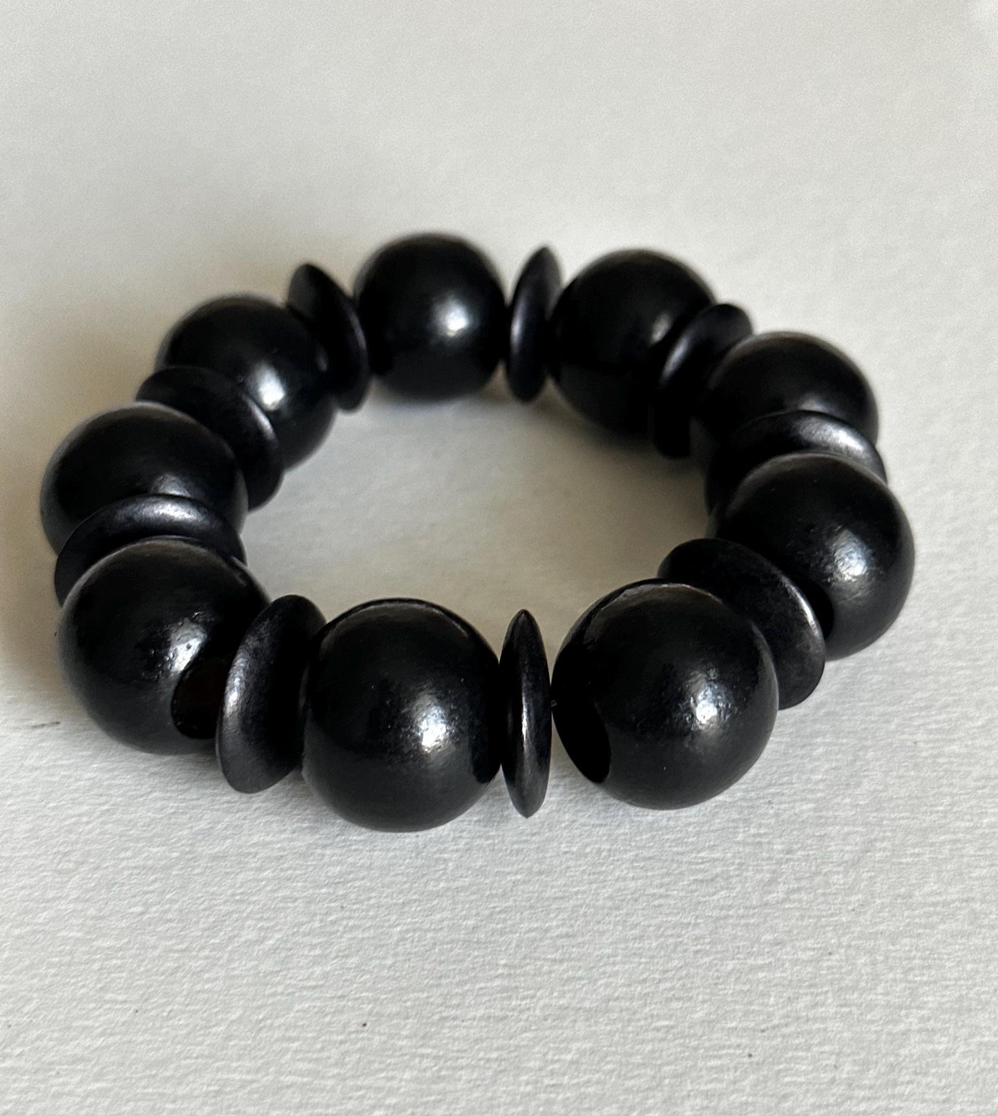 Handmade Black Wooden Bead Statement Bracelet (7.5 inch)