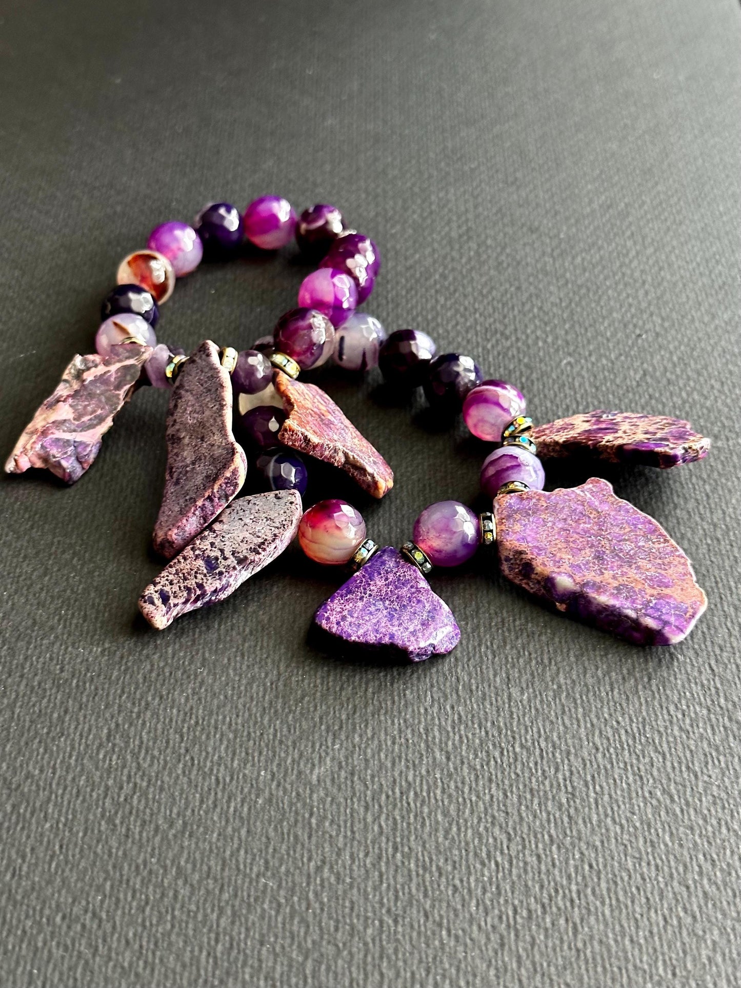 Purple Agate & Imperial Jasper Bracelet: Handmade Glam Statement Jewelry