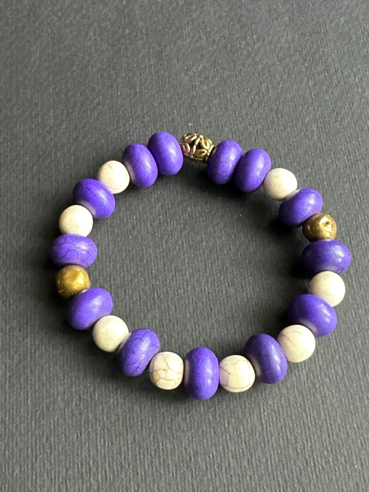 Purple Cream Rondelle Bead Bracelet: Handmade Boho Stackable Jewelry