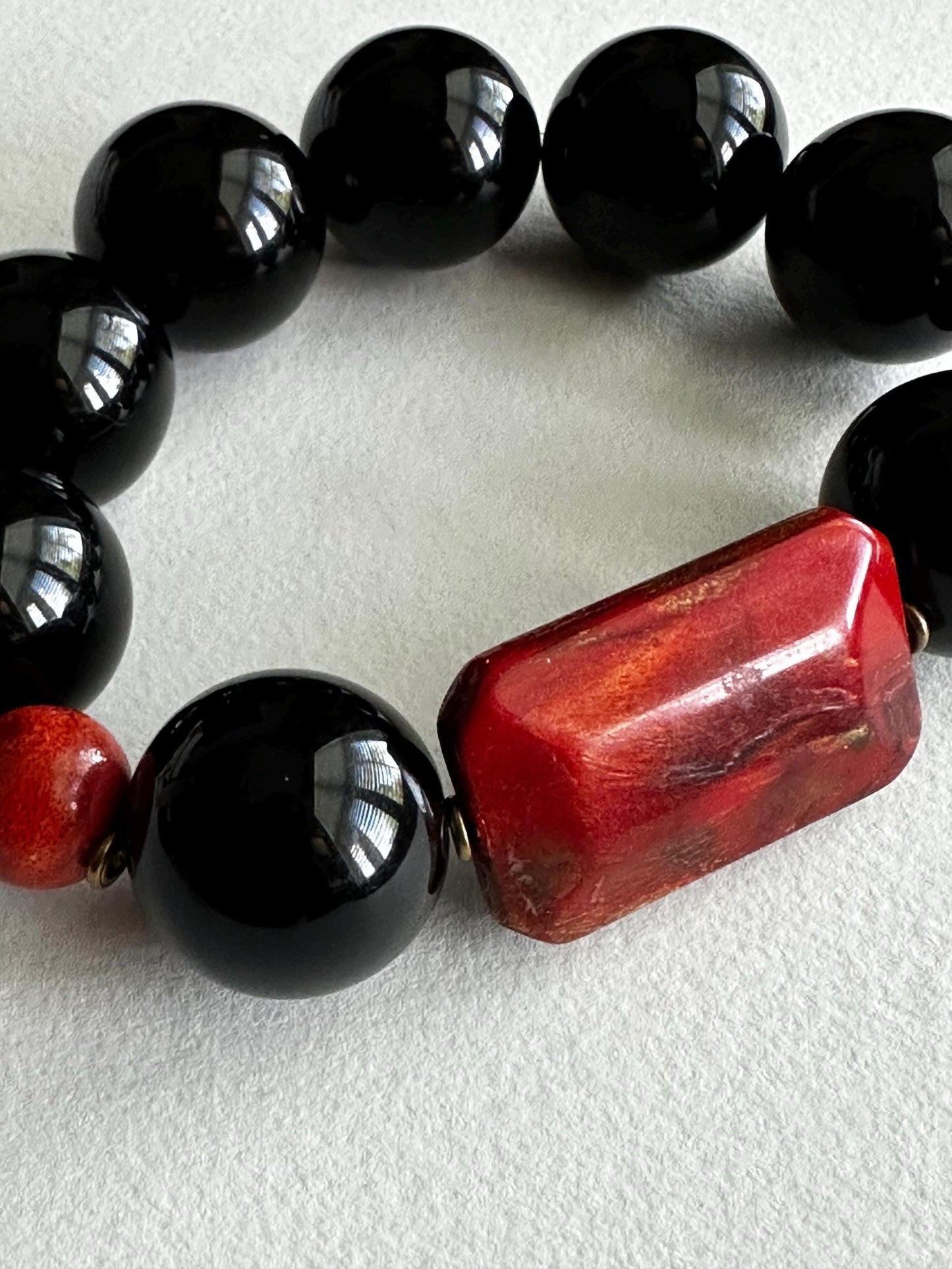 Handmade Black and Red Beaded Statement Stretch Bracelet