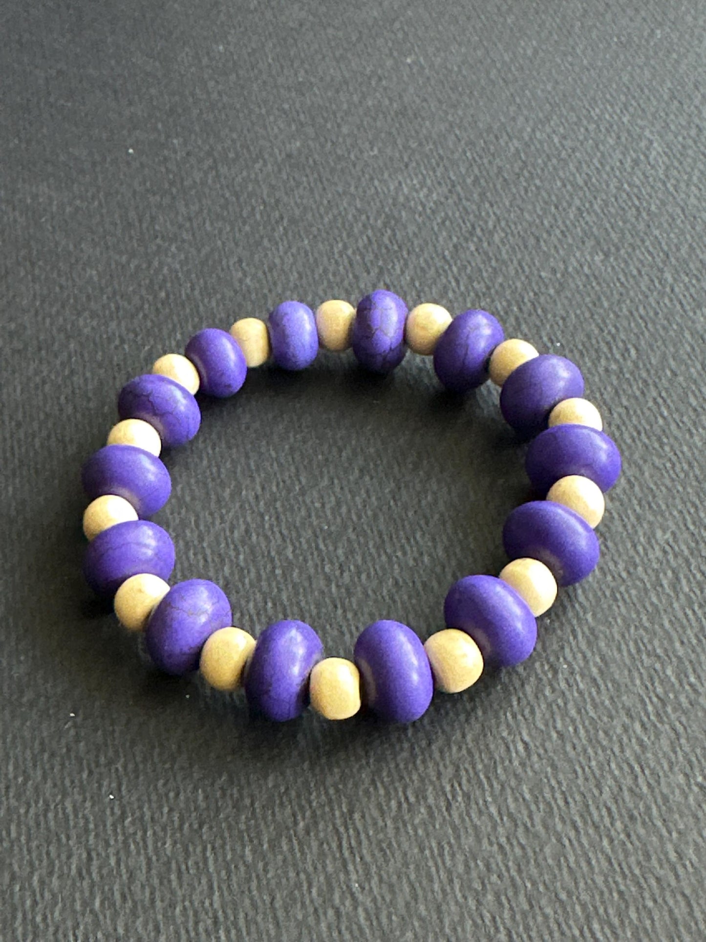 Purple & Cream Rondelle Bead Bracelet | OOAK | Handmade by Attrice | 7.5" Adjustable | Stackable Boho Jewelry