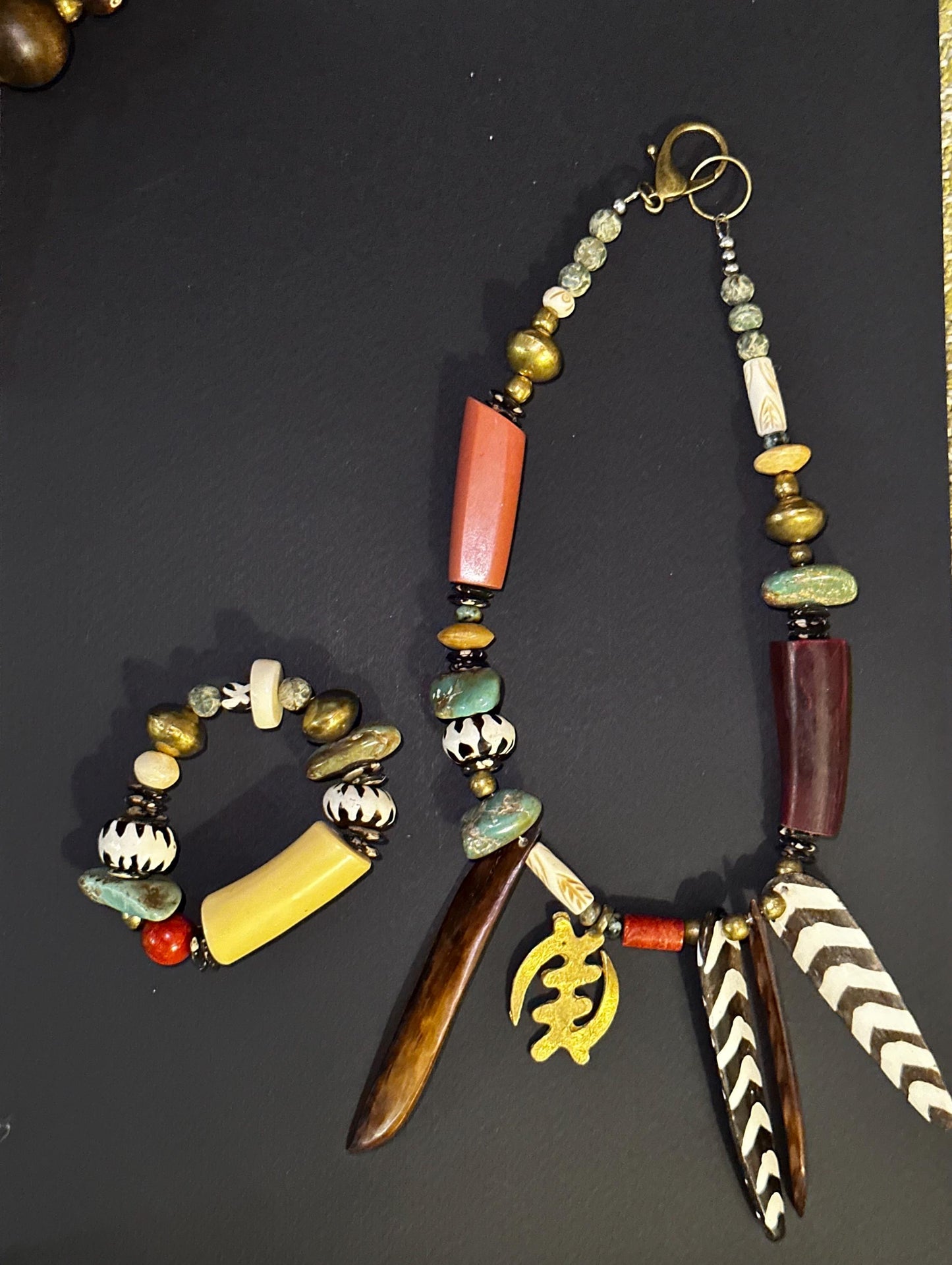 Tribal Boho Statement Necklace • Mixed Materials • Handcrafted Ethnic-Inspired Necklace • Bone, Brass & Natural Beads • One-of-a-Kind