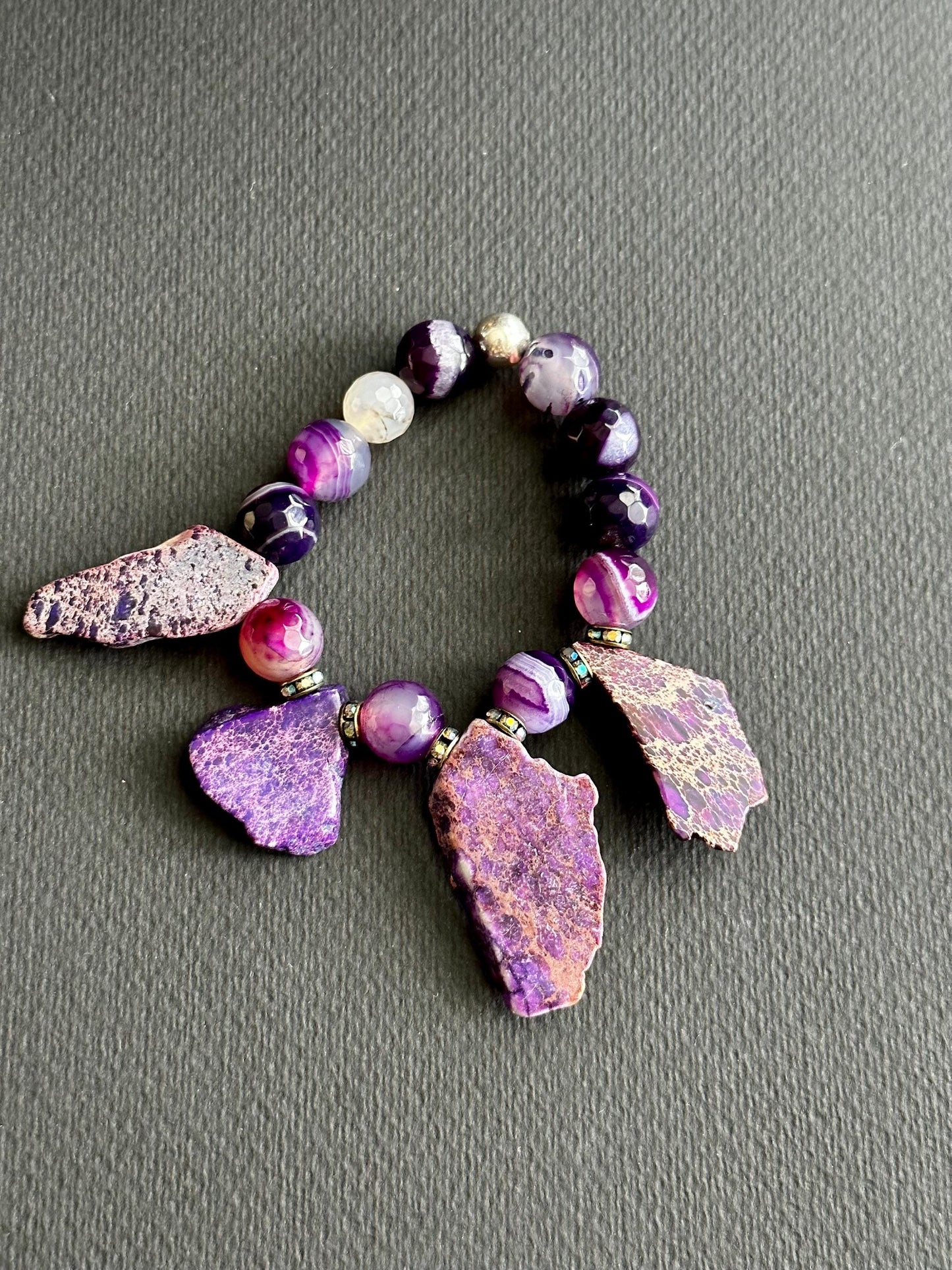 Purple Agate & Imperial Jasper Bracelet: Handmade Glam Statement Jewelry