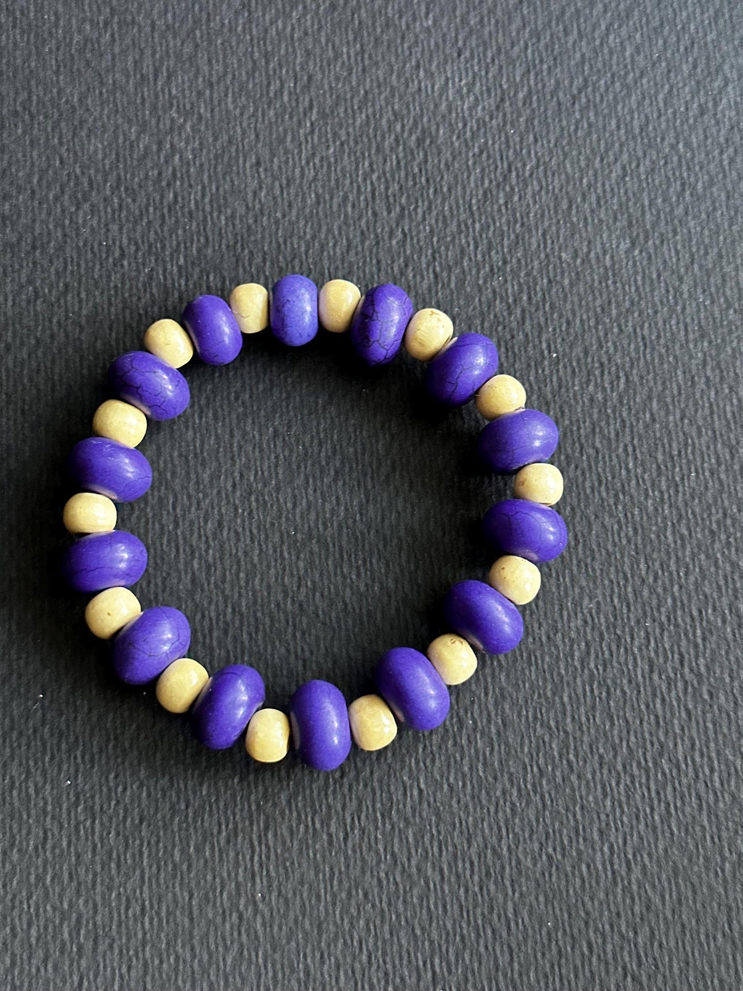 Purple & Cream Rondelle Bead Bracelet | OOAK | Handmade by Attrice | 7.5" Adjustable | Stackable Boho Jewelry