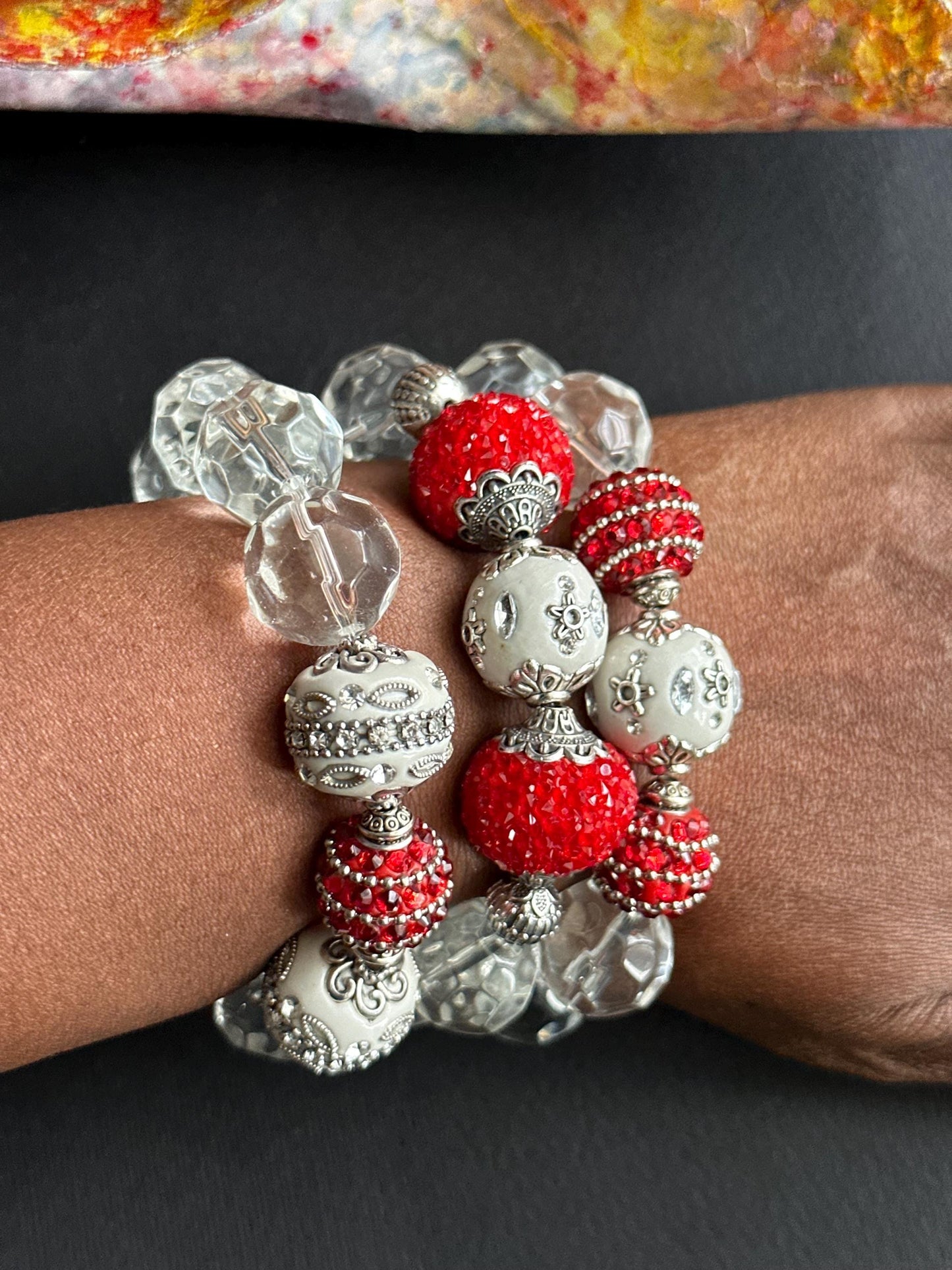 Red and White Winter Bliss Bracelet Stack