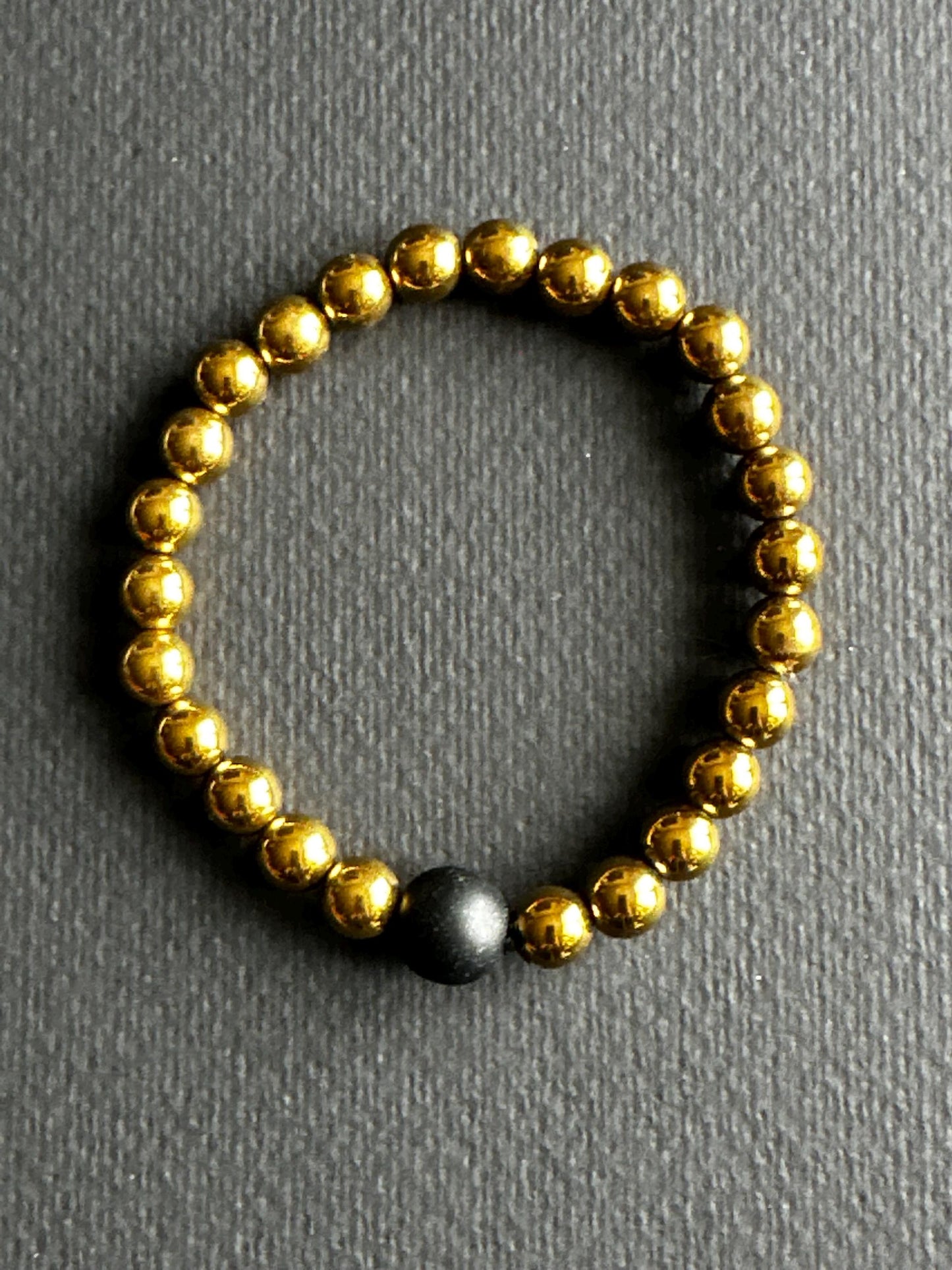 Hematite Stackable Unisex Bracelet with Black Single Focal Bead