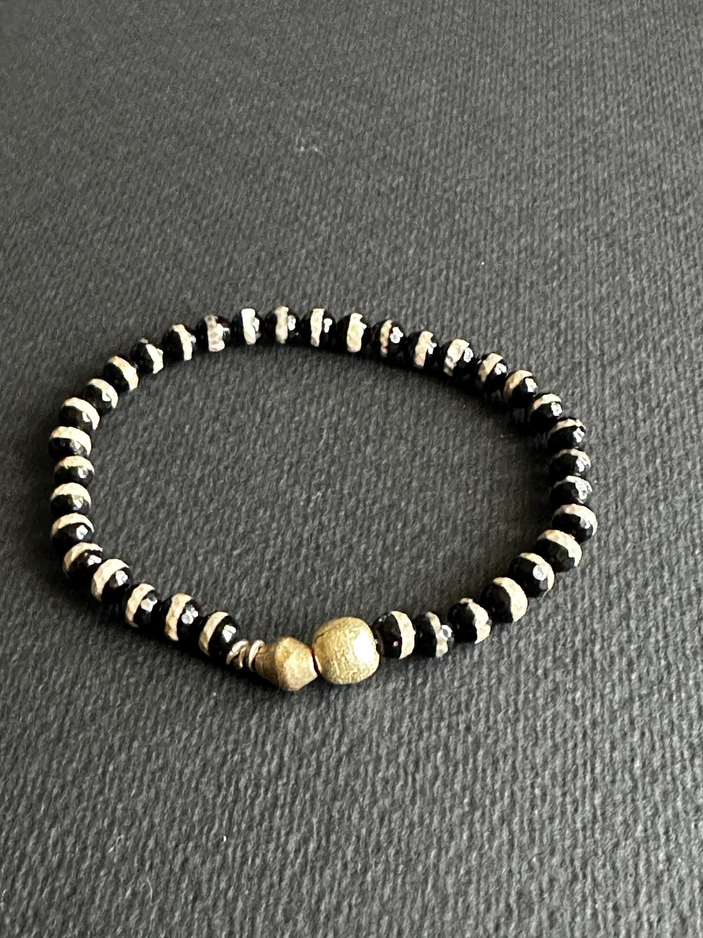 XL Unisex Black and White Agate with Silver Ethiopian Accent Beads