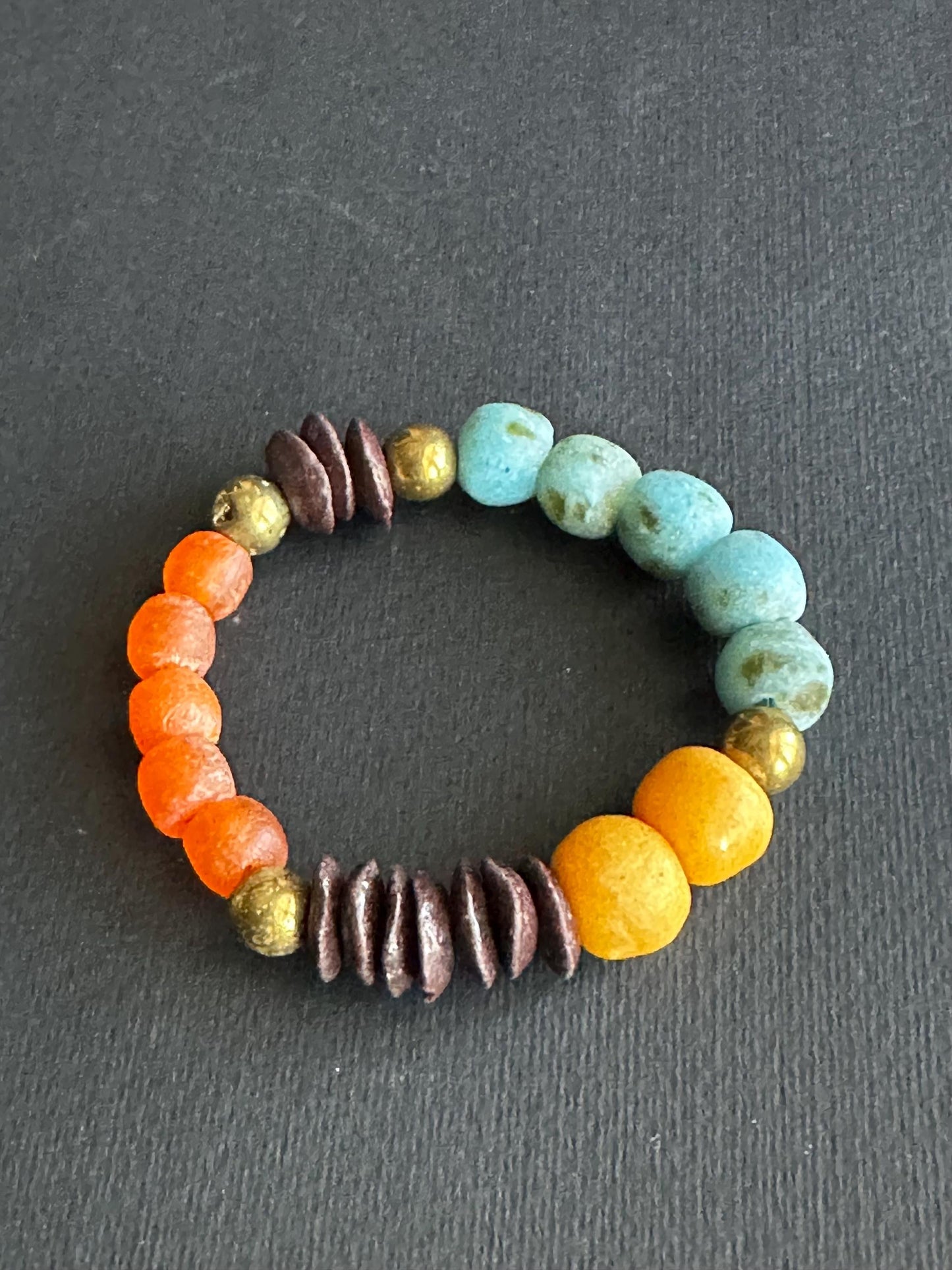 Recycled African Glass Bead Bracelet | Earthy Boho Stretch Jewelry