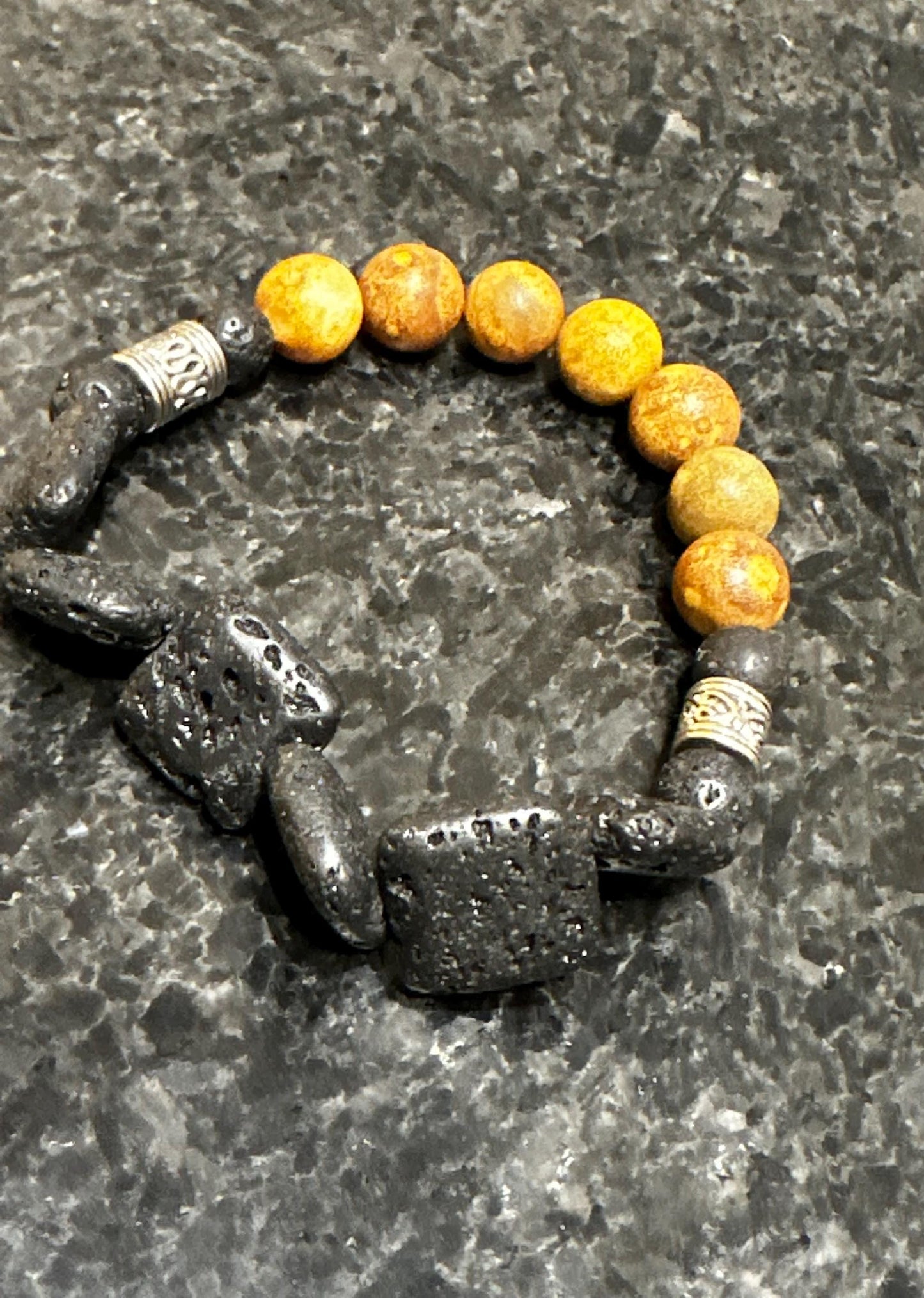 Unisex Jasper Beaded Bracelet with Rectangular Lava Stone Beads