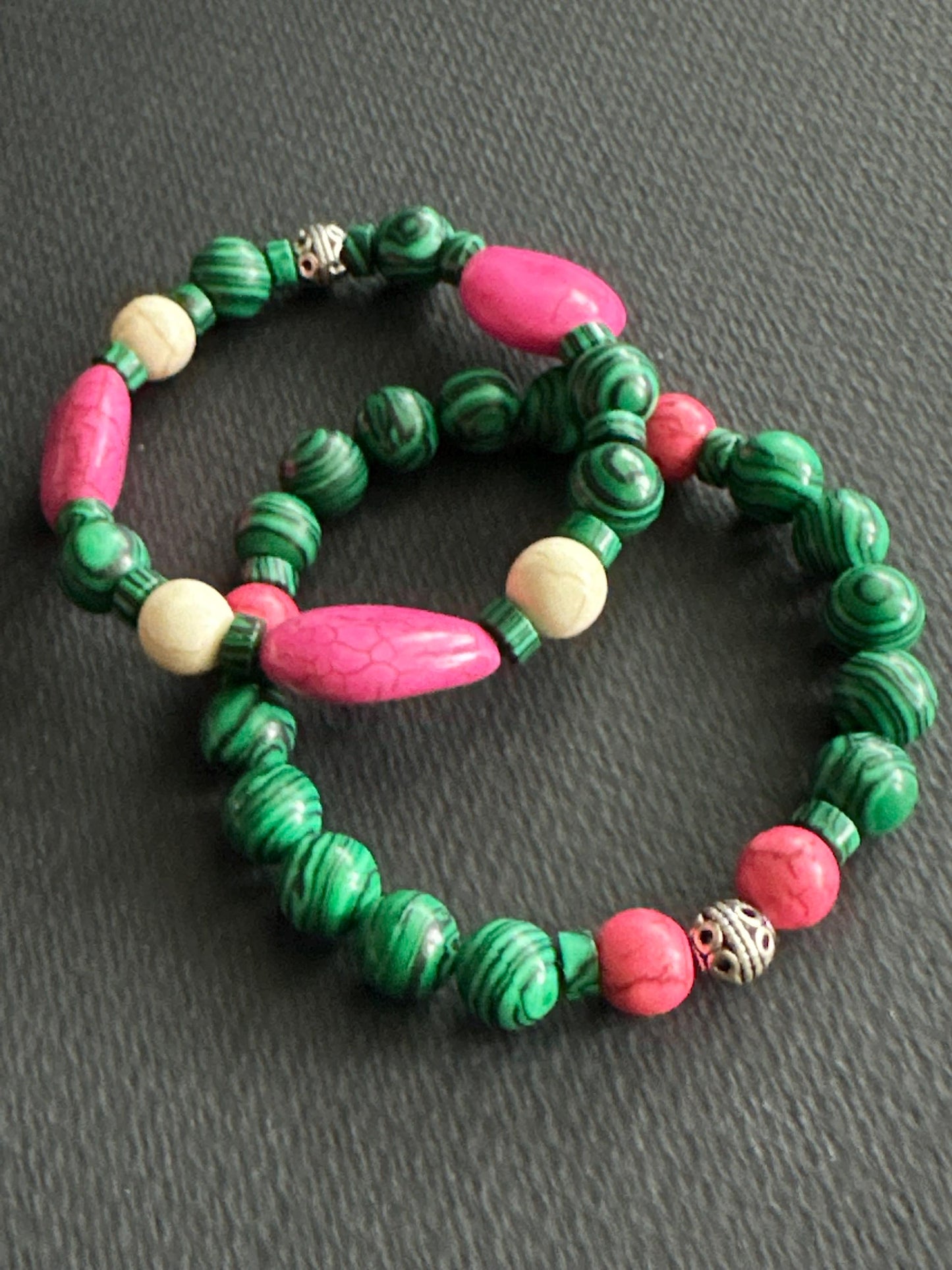 Green and Pink Beaded Stackable Beaded Bracelet