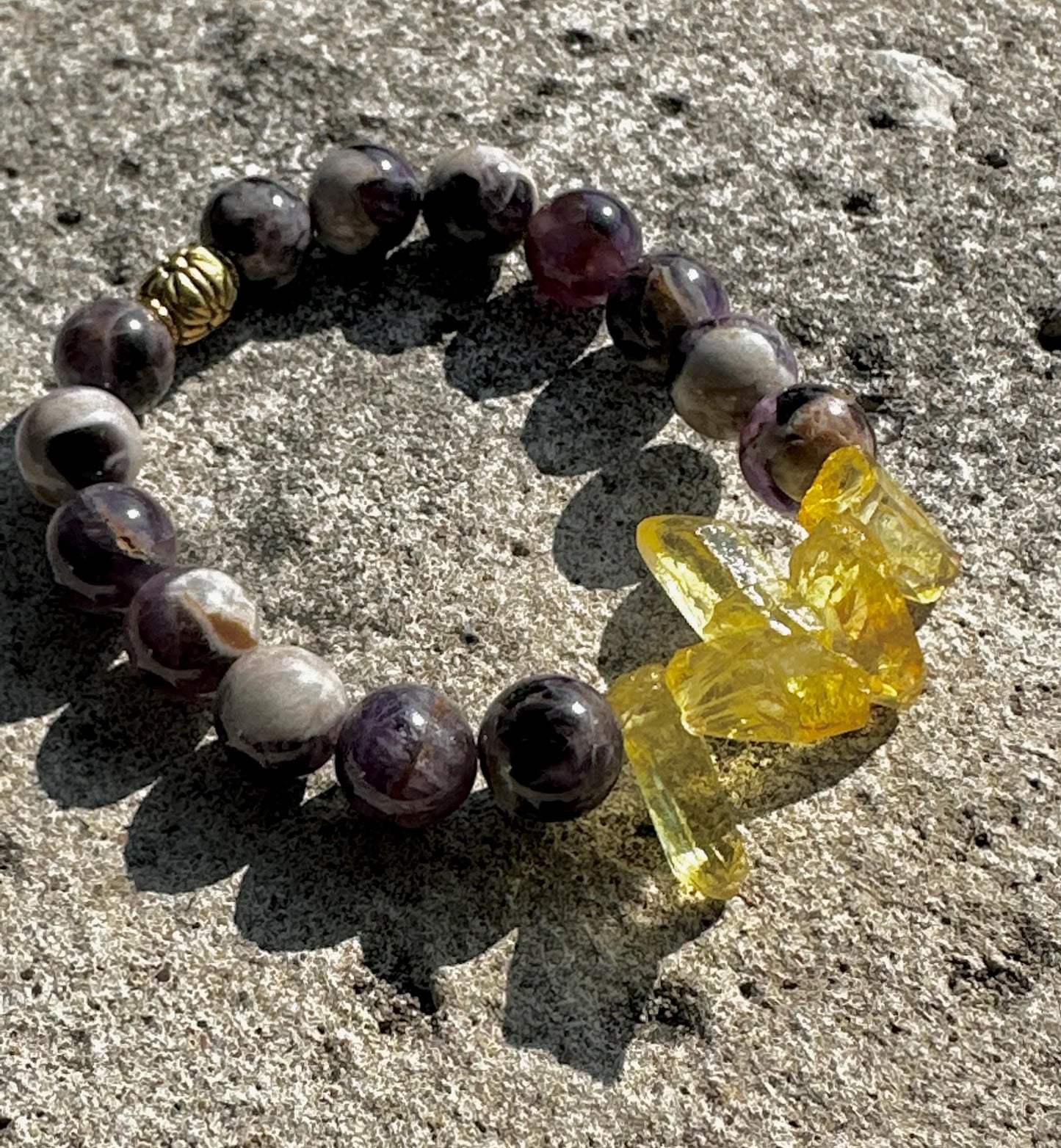 Amethyst & Yellow Quartz Statement Bracelet | One-of-a-Kind Crystal Bracelet | Boho Unisex Jewelry | Handmade by Attrice