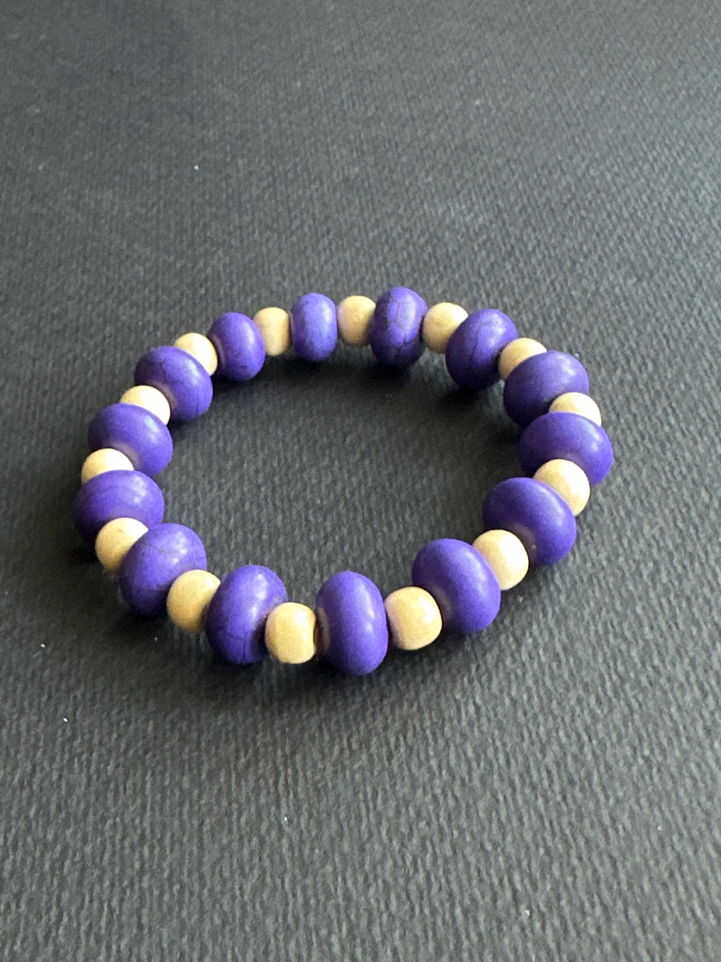 Purple & Cream Rondelle Bead Bracelet | OOAK | Handmade by Attrice | 7.5" Adjustable | Stackable Boho Jewelry