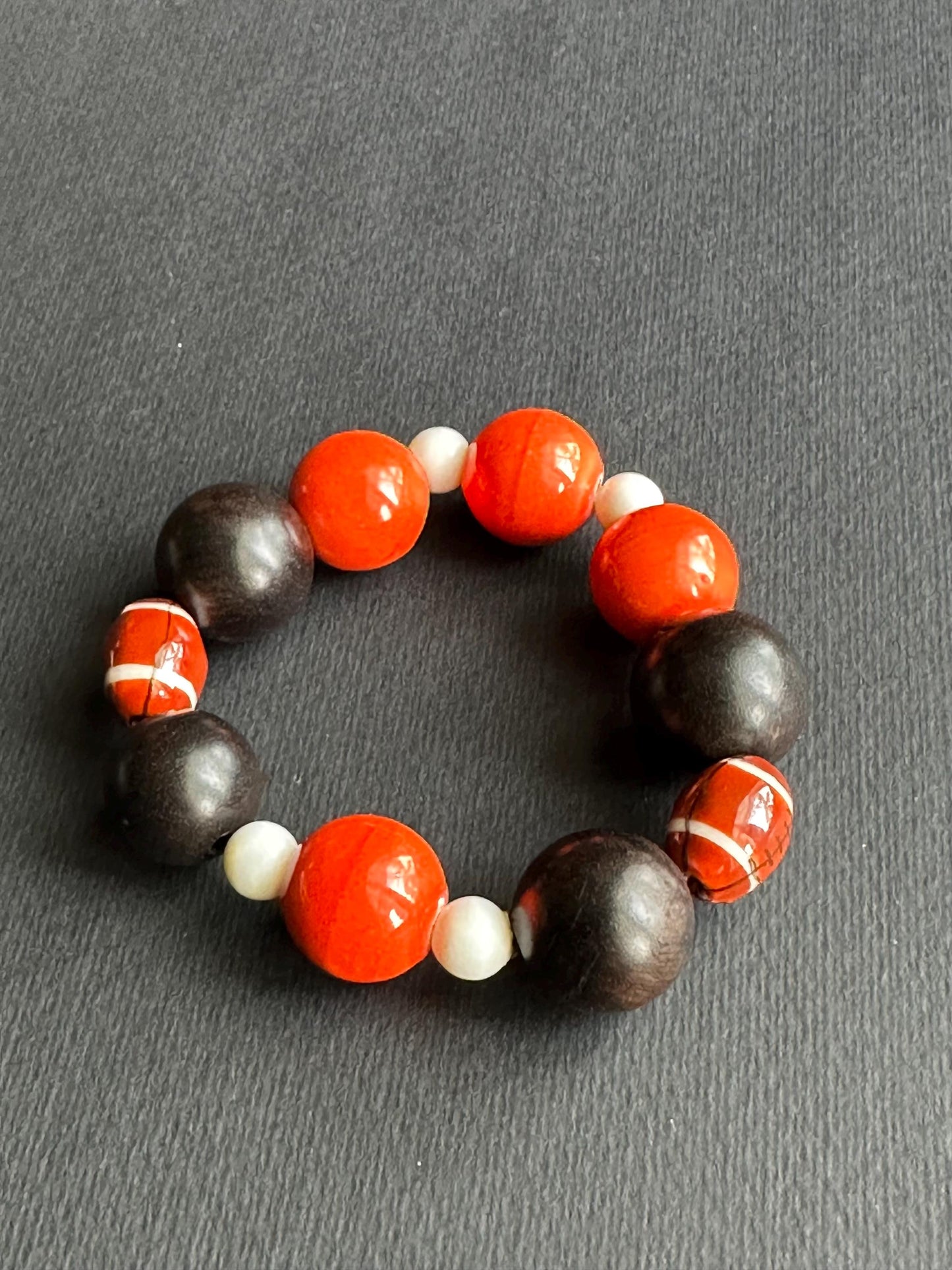 Football Beaded Bracelet: Espresso Wood & Ceramic - Game Day Jewelry
