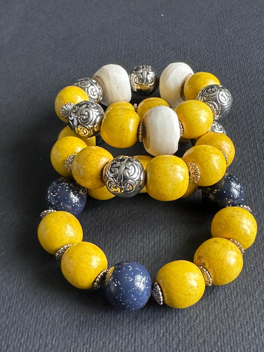 Sun and Sky Yellow White and Blue Bracelet Stack