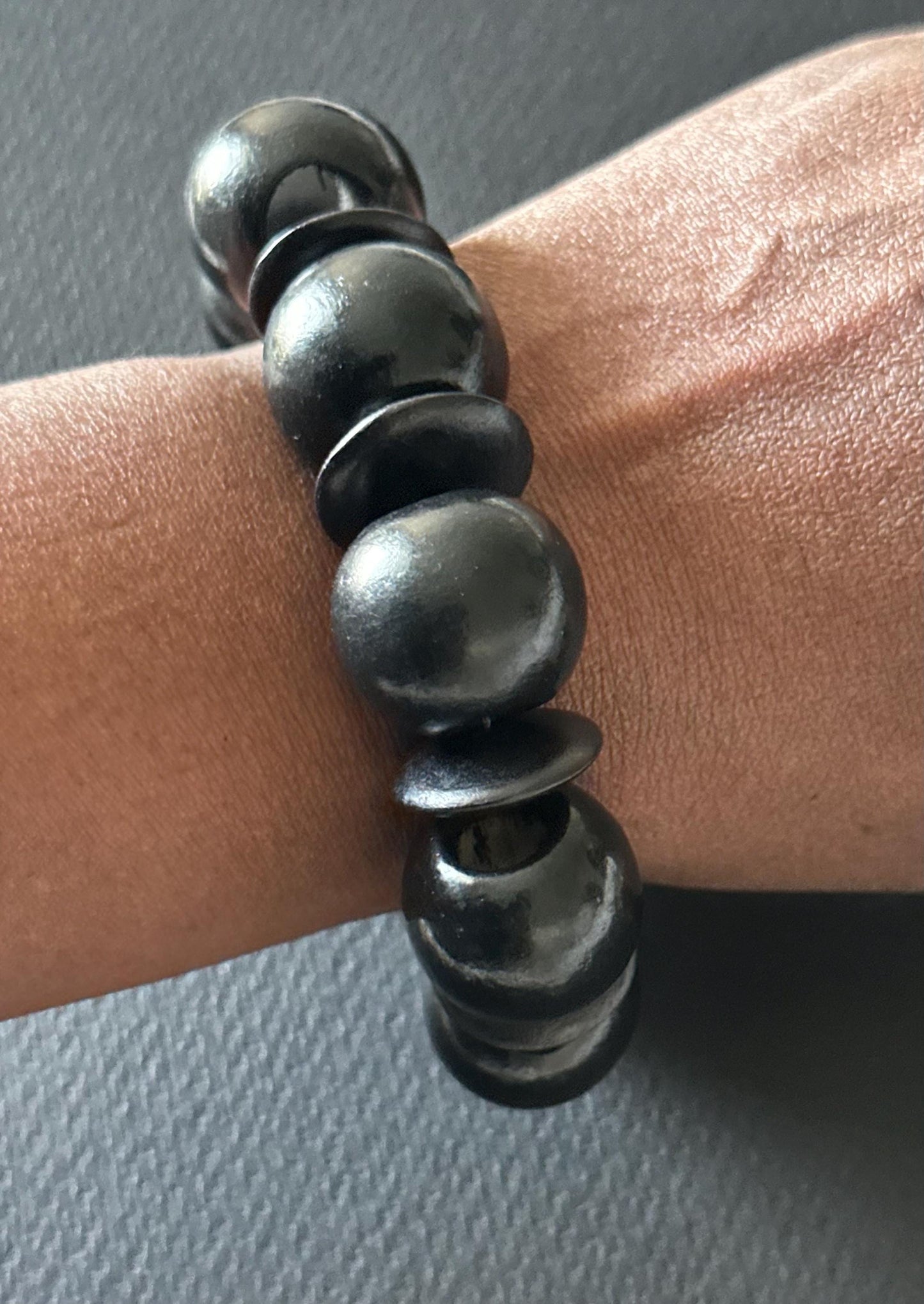 Handmade Black Wooden Bead Statement Bracelet (7.5 inch)