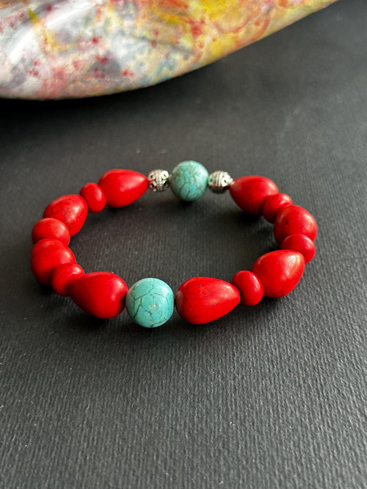 Red and Turquoise Colored Unisex Bracelet