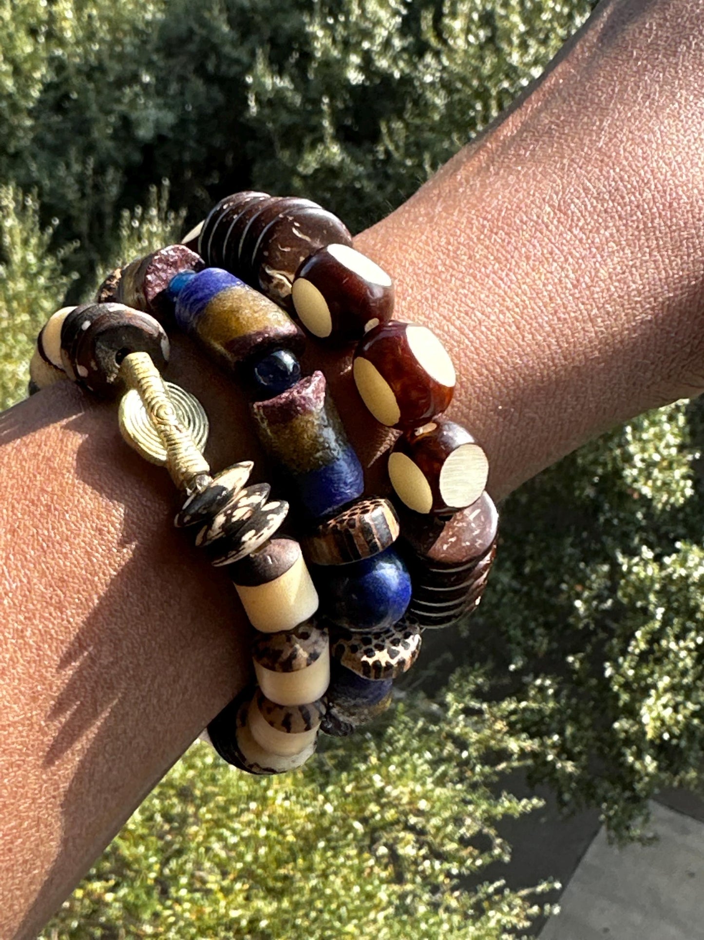 Handcrafted African-Inspired Beaded Bracelet | Brown & Gold Statement Jewelry | One-of-a-Kind Artisan Bracelet | Boho Unisex Style