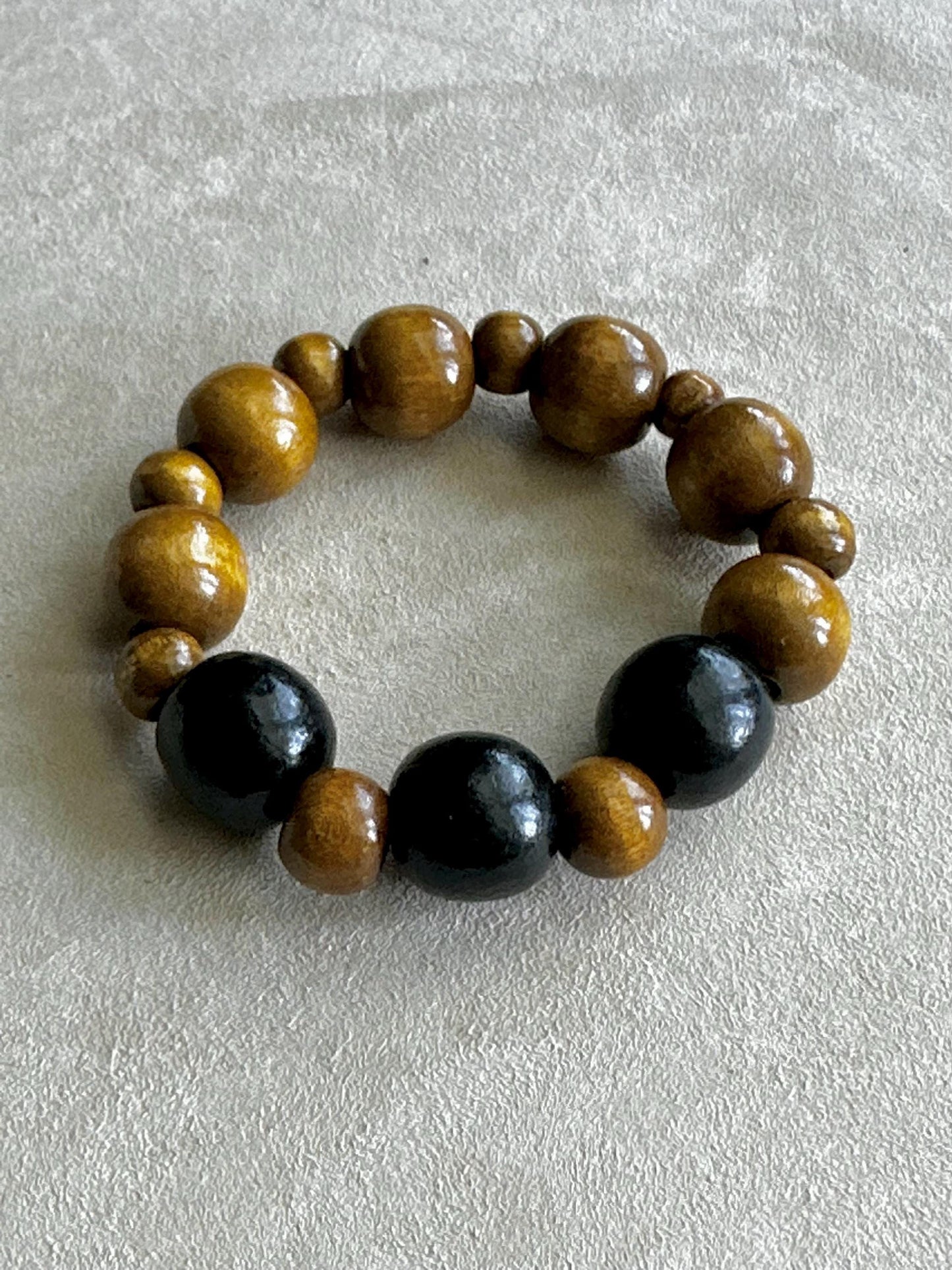 Brown and aBlack Wood Beaded Bracelet Handmade and OOAK