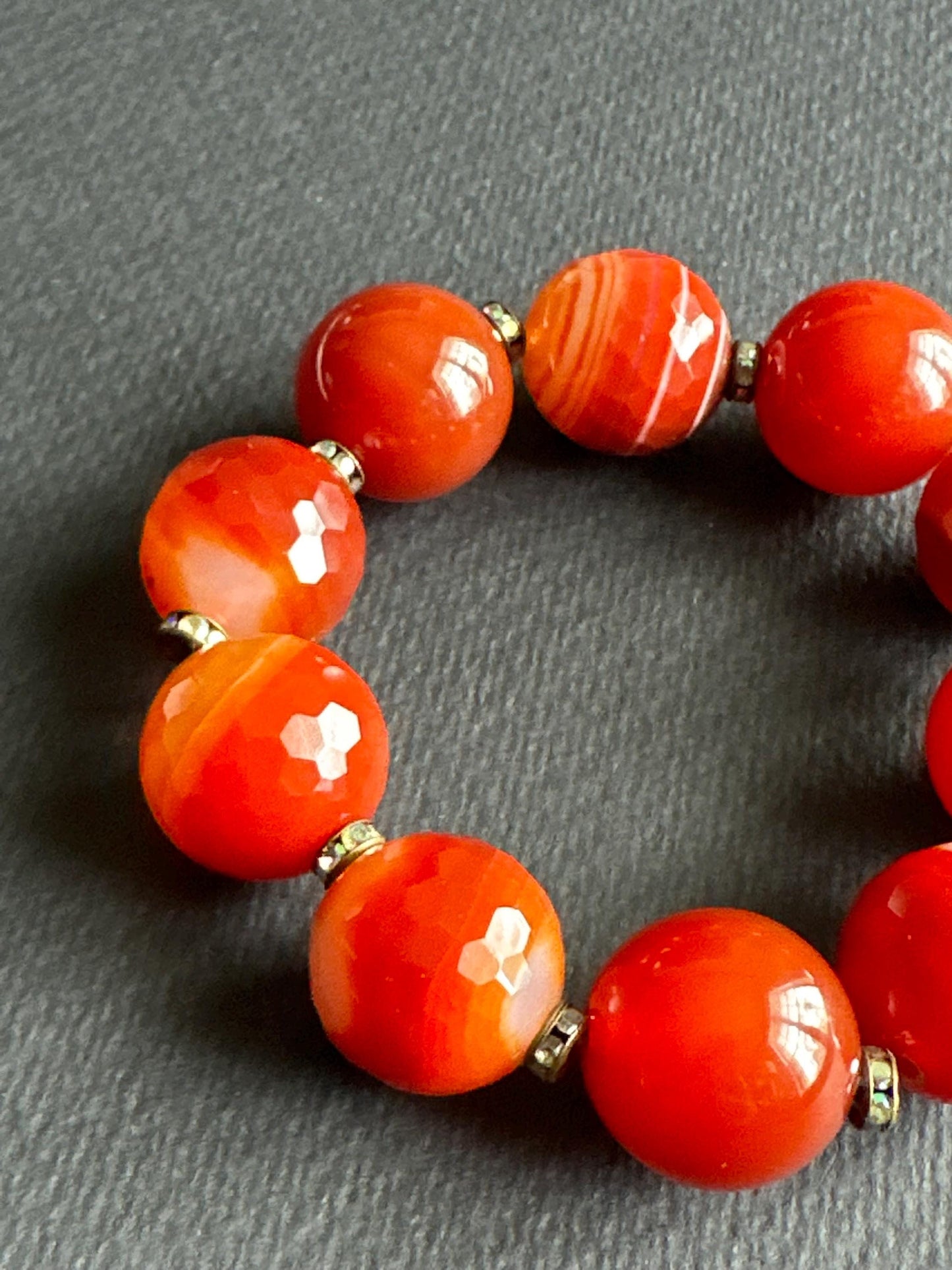 Handmade Faceted Orange Agate Bracelet - Bold Gemstone Jewelry