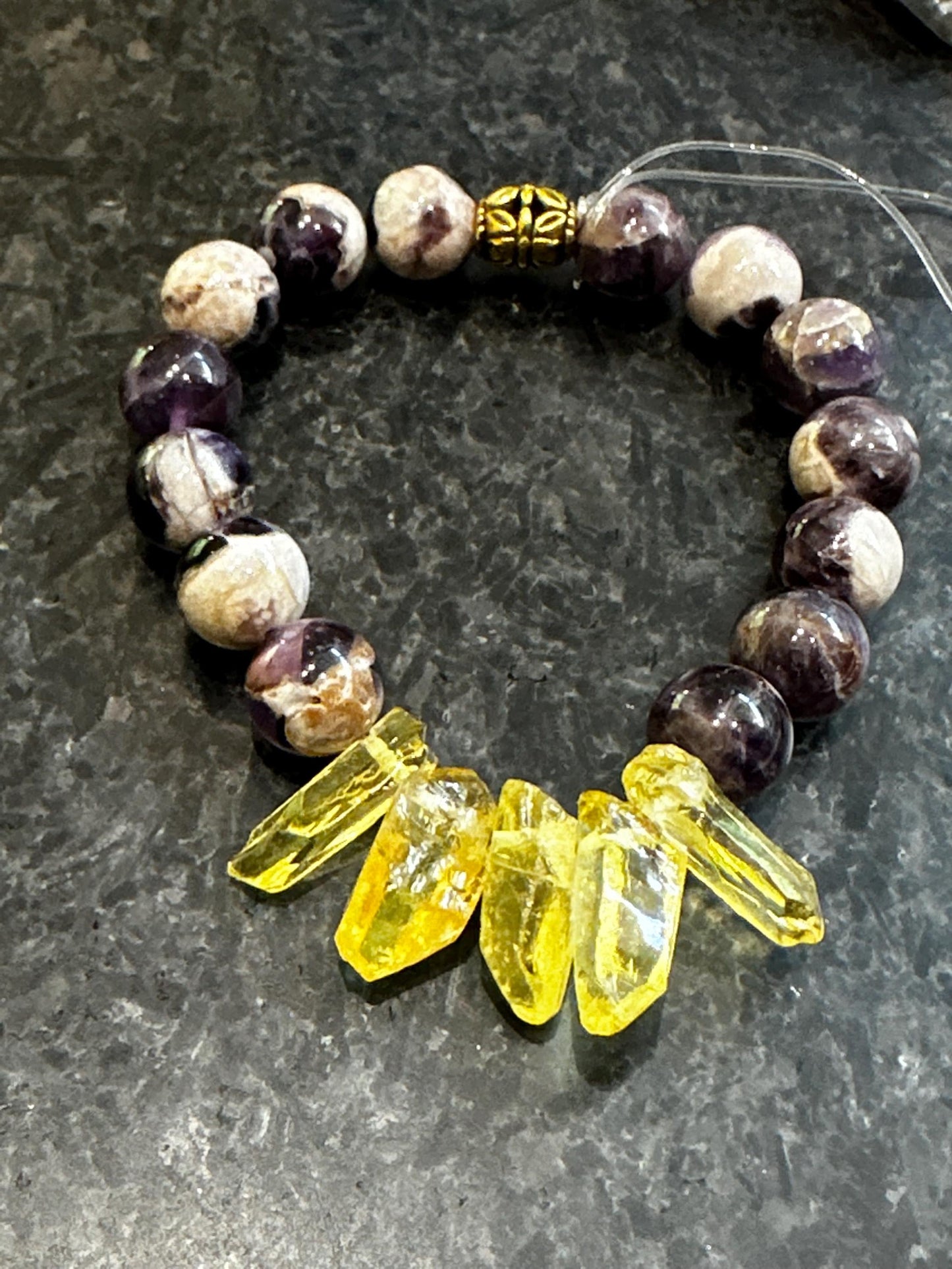 Amethyst & Yellow Quartz Statement Bracelet | One-of-a-Kind Crystal Bracelet | Boho Unisex Jewelry | Handmade by Attrice