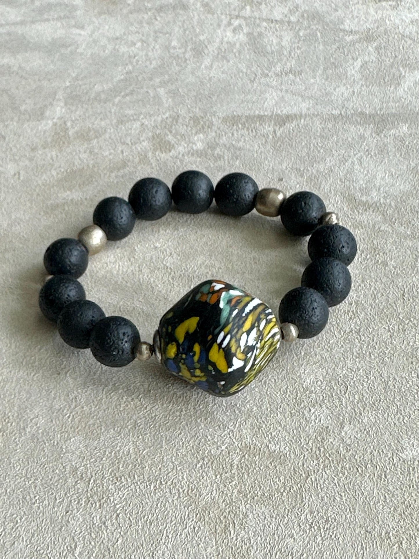 Lava Rock Unisex OOAK Bracelet with Featuring Large Java Focal Bead