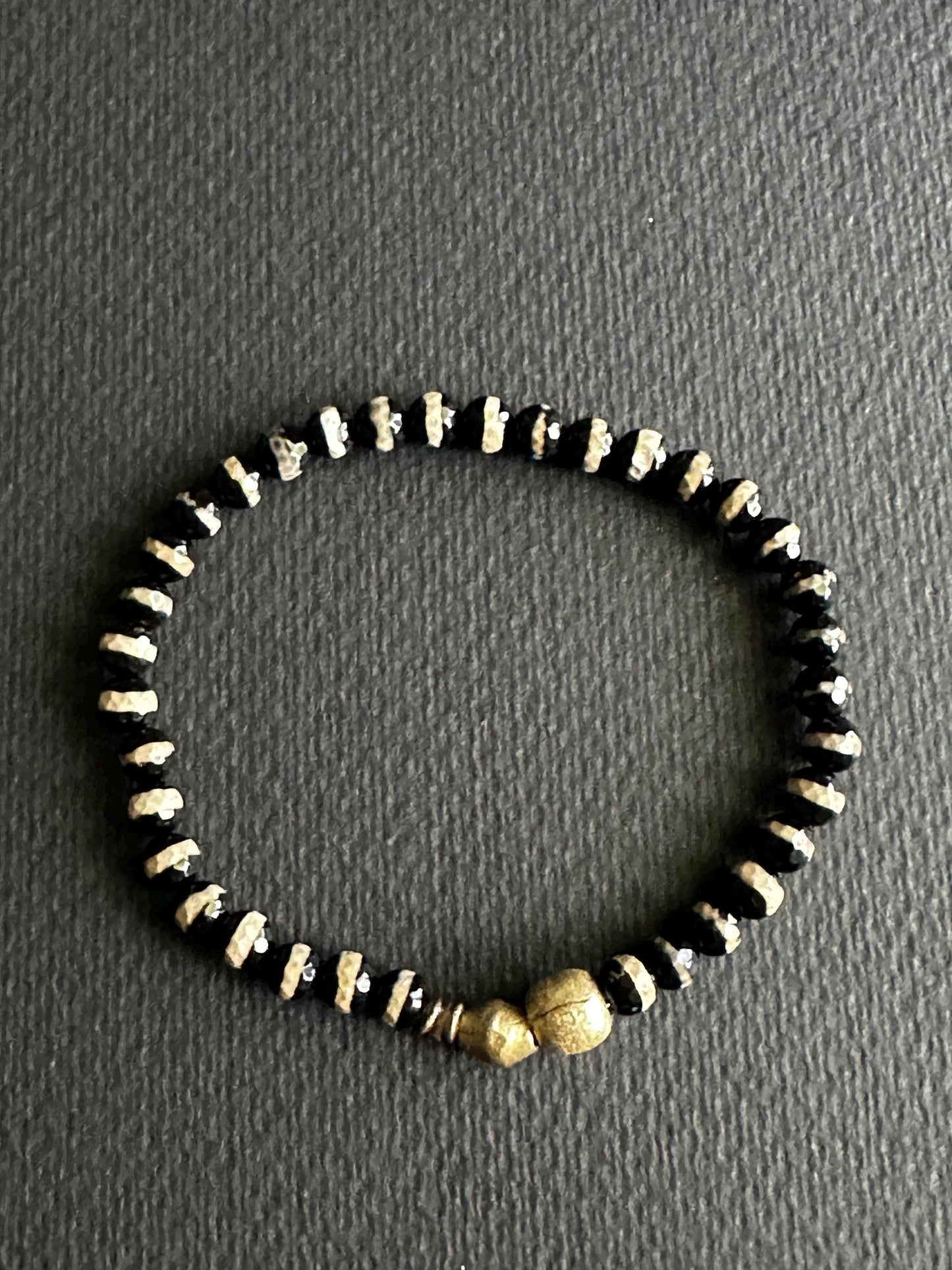 XL Unisex Black and White Agate with Silver Ethiopian Accent Beads