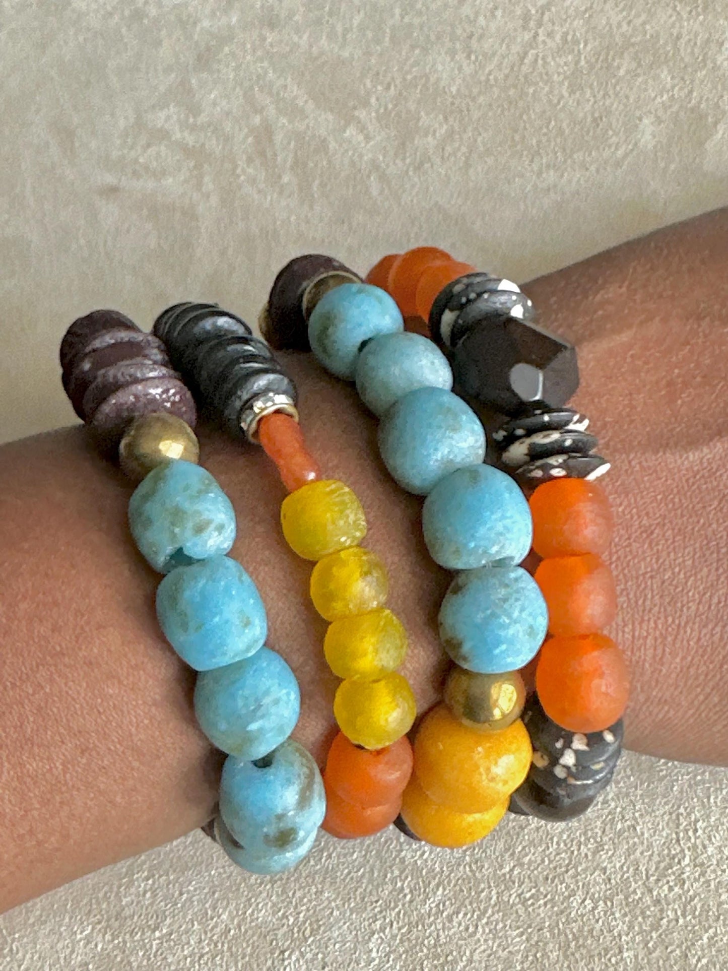 Recycled African Glass Bead Bracelet | Earthy Boho Stretch Jewelry