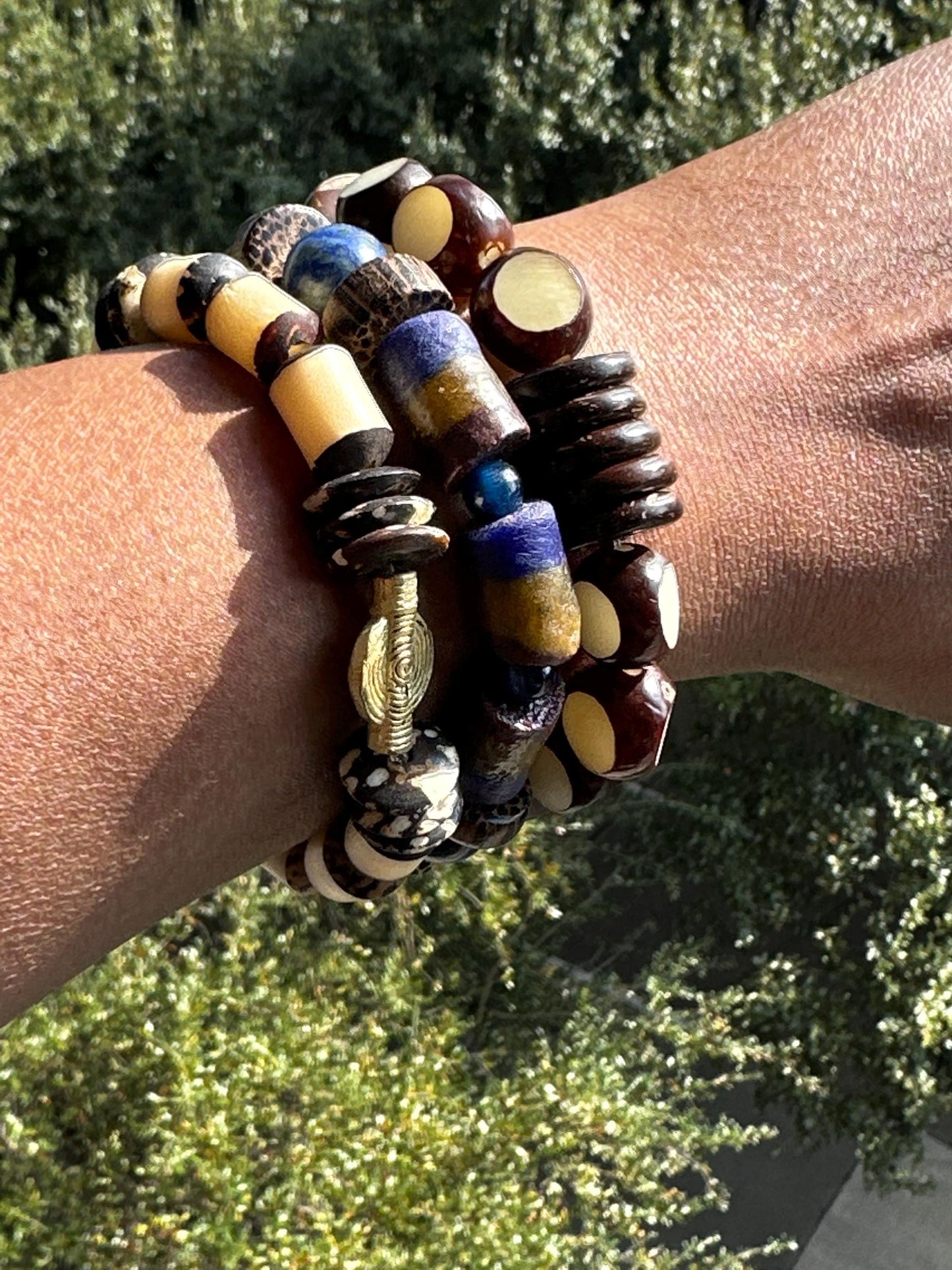 Handcrafted African-Inspired Beaded Bracelet | Brown & Gold Statement Jewelry | One-of-a-Kind Artisan Bracelet | Boho Unisex Style