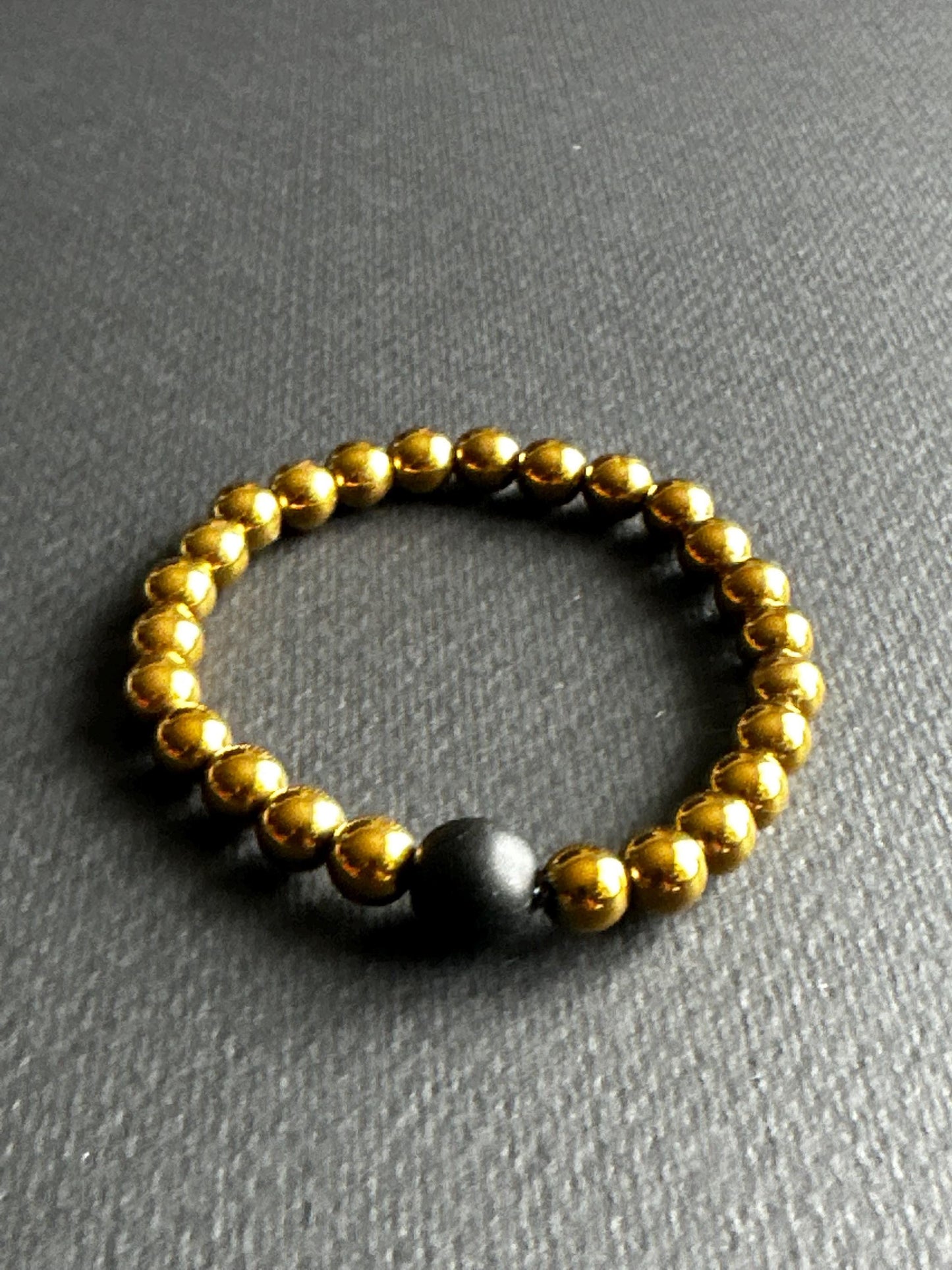 Hematite Stackable Unisex Bracelet with Black Single Focal Bead