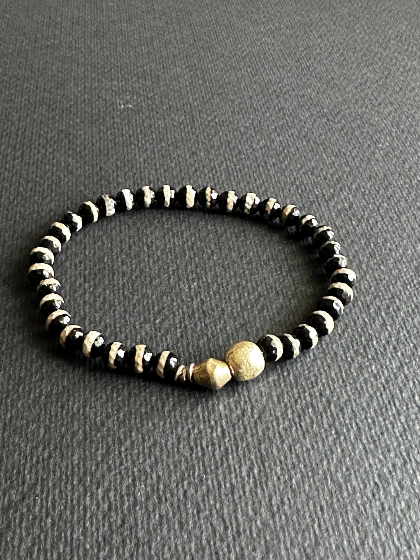 XL Unisex Black and White Agate with Silver Ethiopian Accent Beads