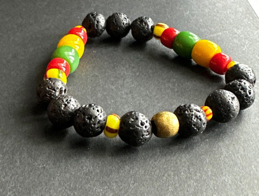 Lava Bead Bracelet: Black Red Yellow Green Unisex Jewelry