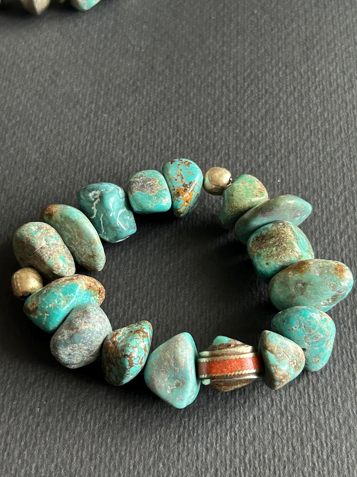 Turquoise & Pyrite Statement Bracelet | One-of-a-Kind Boho Unisex Jewelry | Lava Stone Accent | Handmade by Attrice