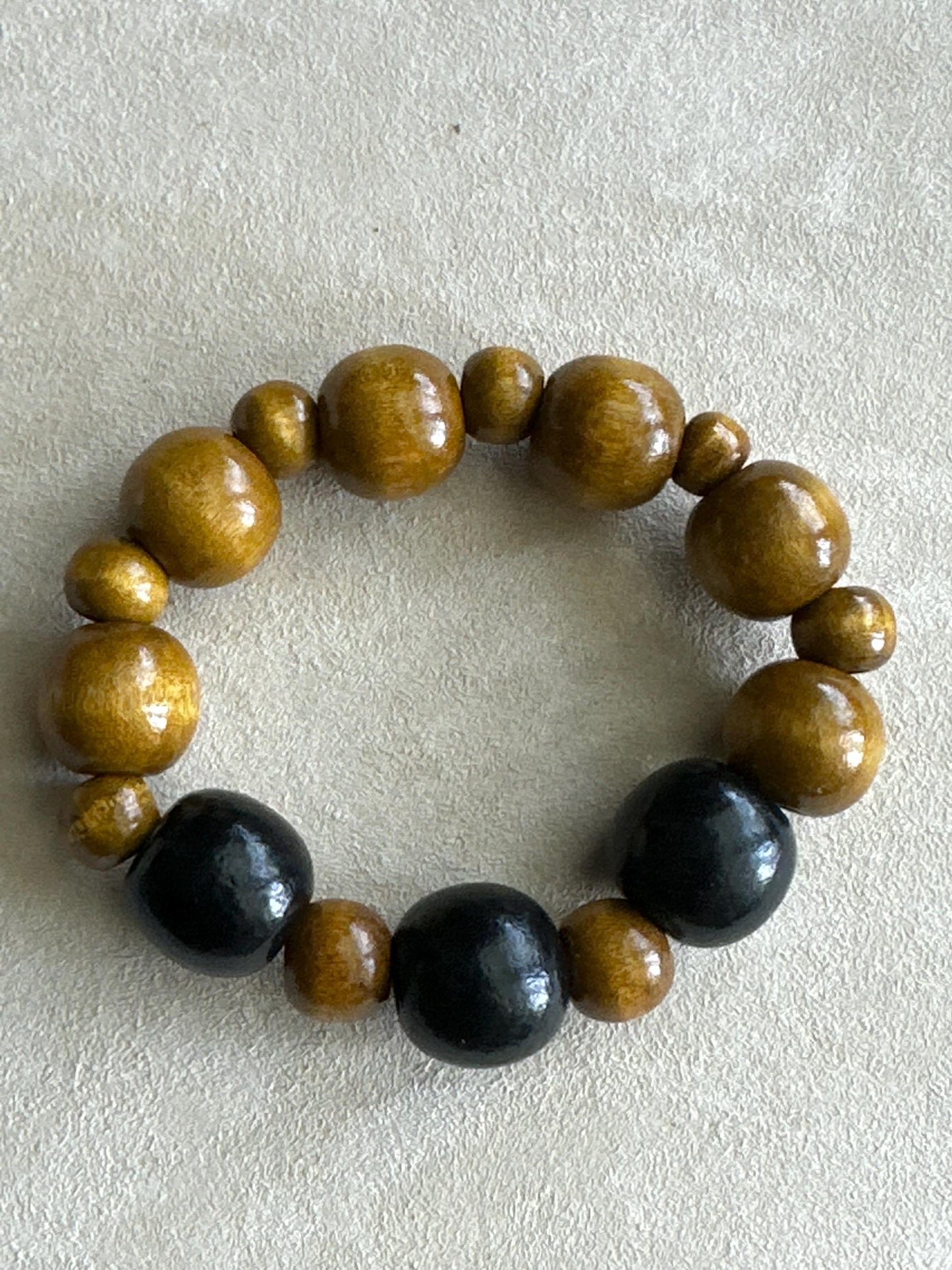Brown and aBlack Wood Beaded Bracelet Handmade and OOAK