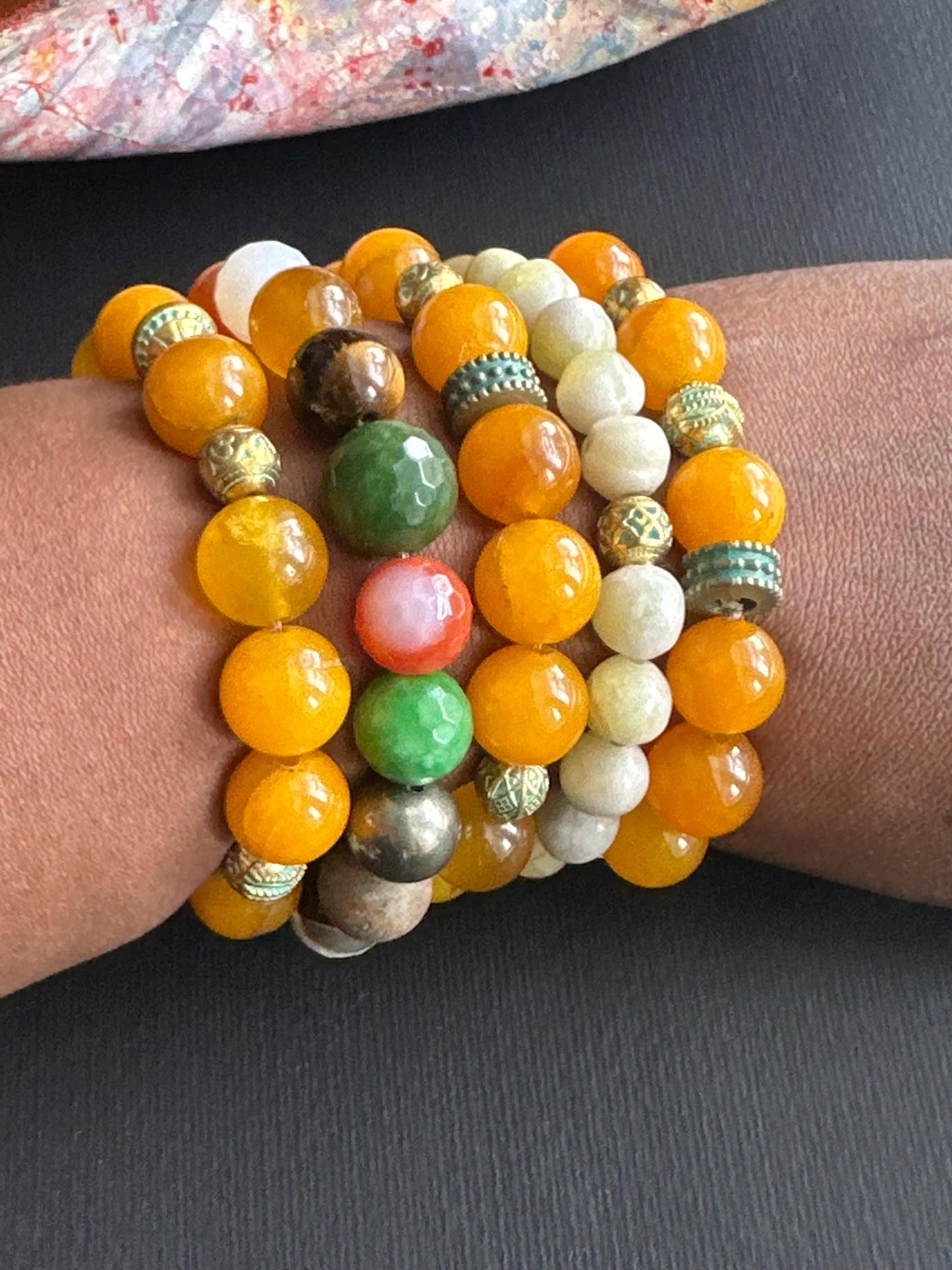 Orange - Tangerine Unisex #3 Bracelet with Metal  Accent Beads