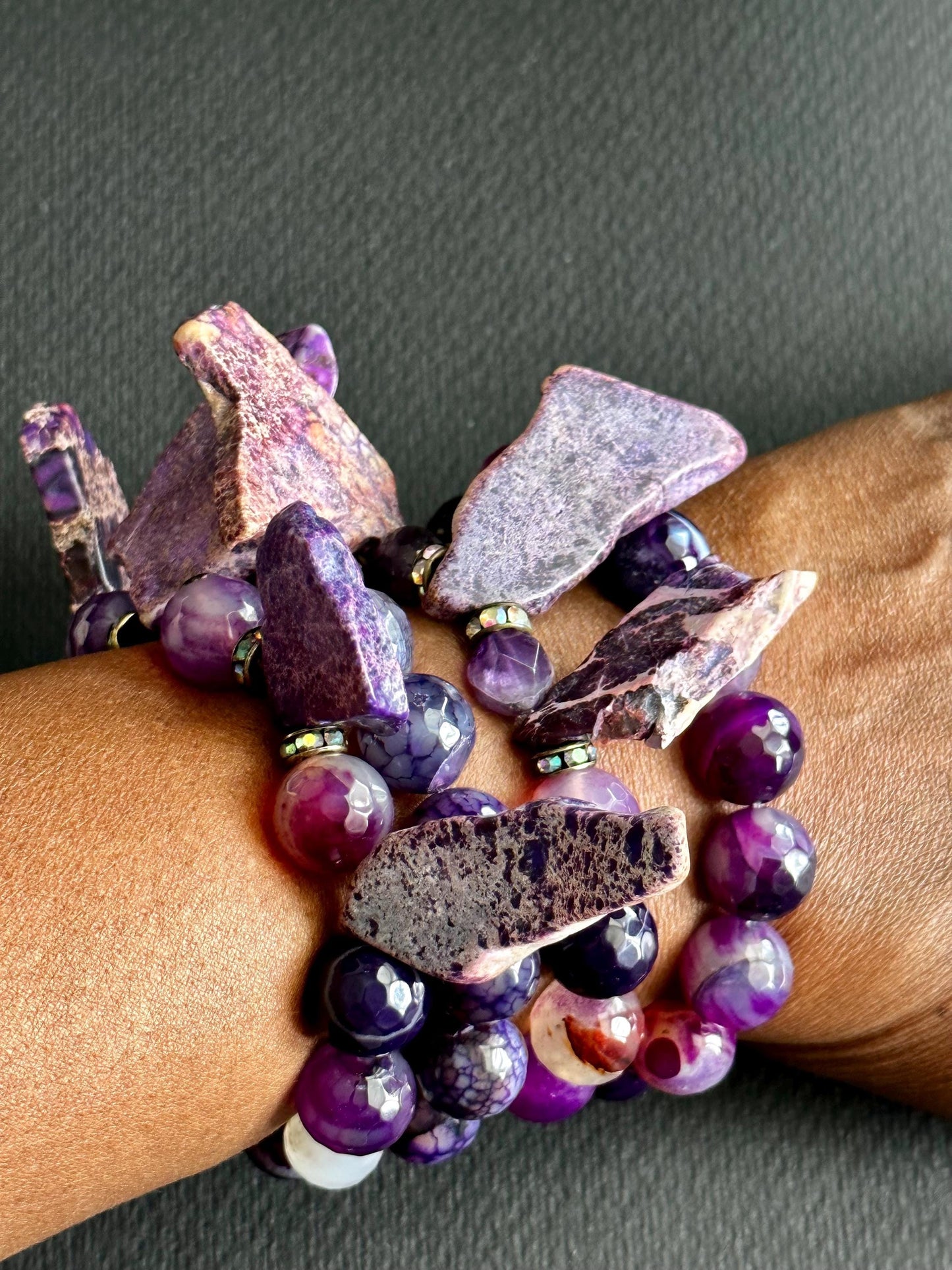 Purple Agate & Imperial Jasper Bracelet: Handmade Glam Statement Jewelry