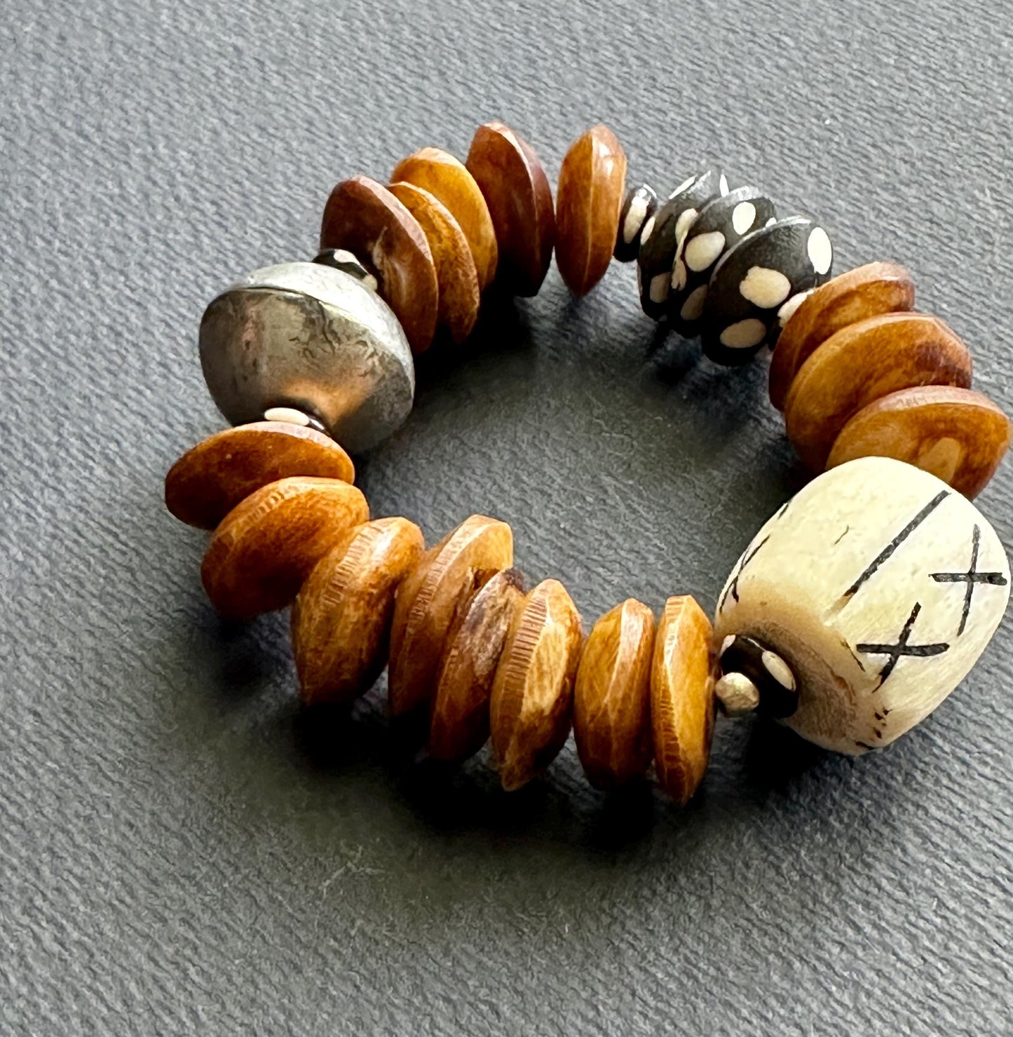 Tribal Chic Bone Bead Bracelet: Kenyan Polka Dots, Ethiopian Silver