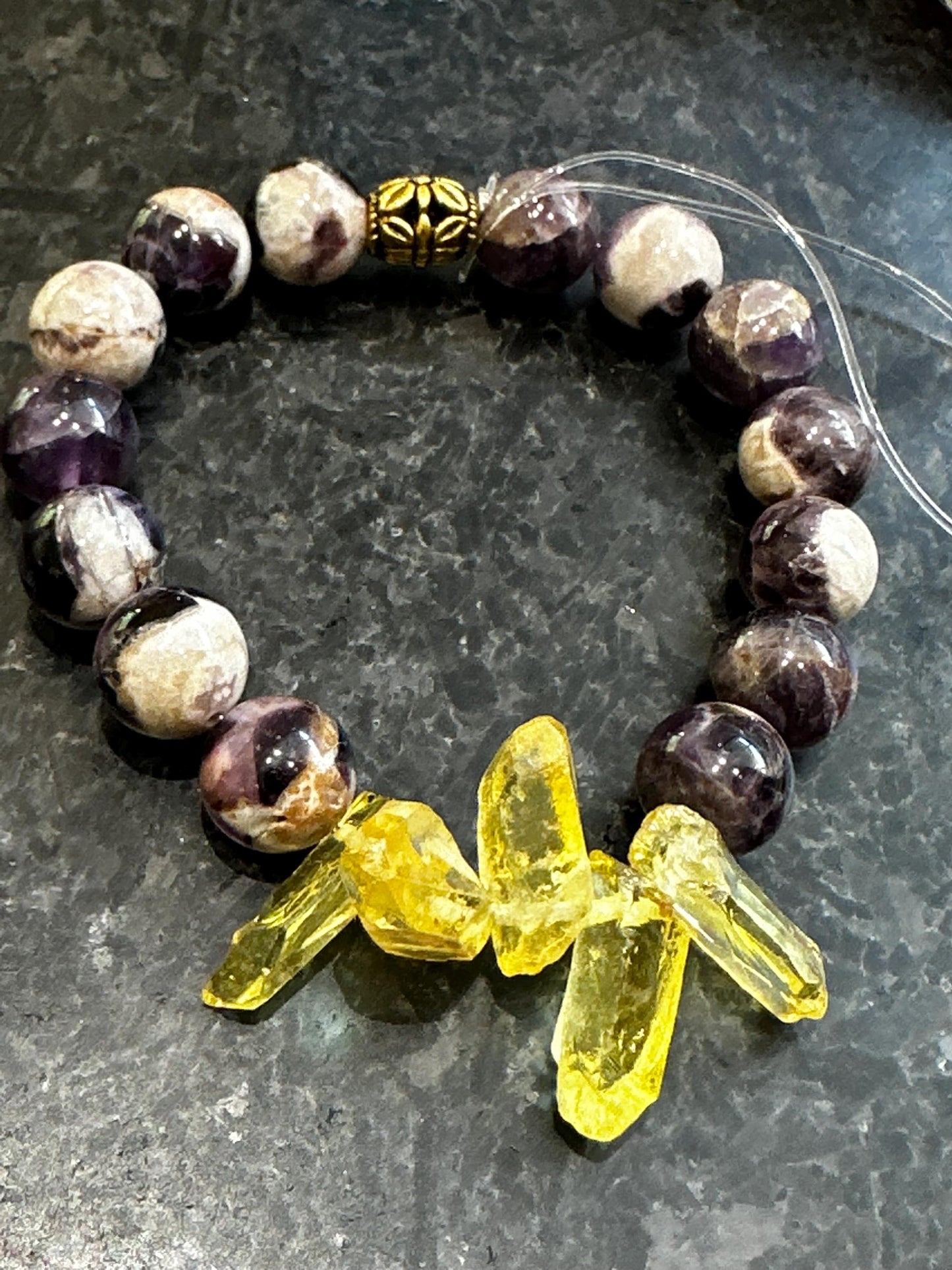 Amethyst & Yellow Quartz Statement Bracelet | One-of-a-Kind Crystal Bracelet | Boho Unisex Jewelry | Handmade by Attrice