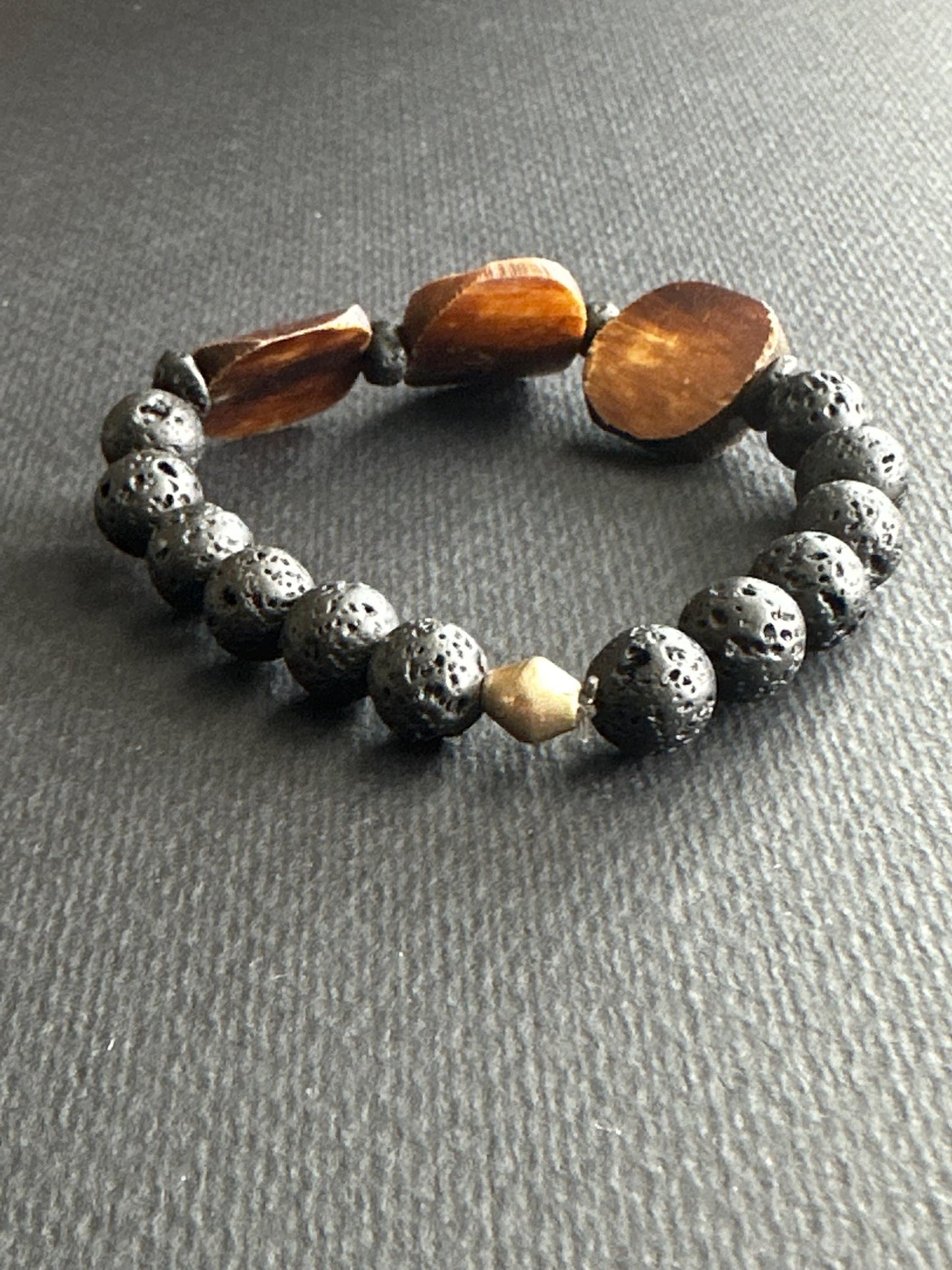 Kenyan Wood & Lava Stone Bracelet: Silver Ethiopian Accents