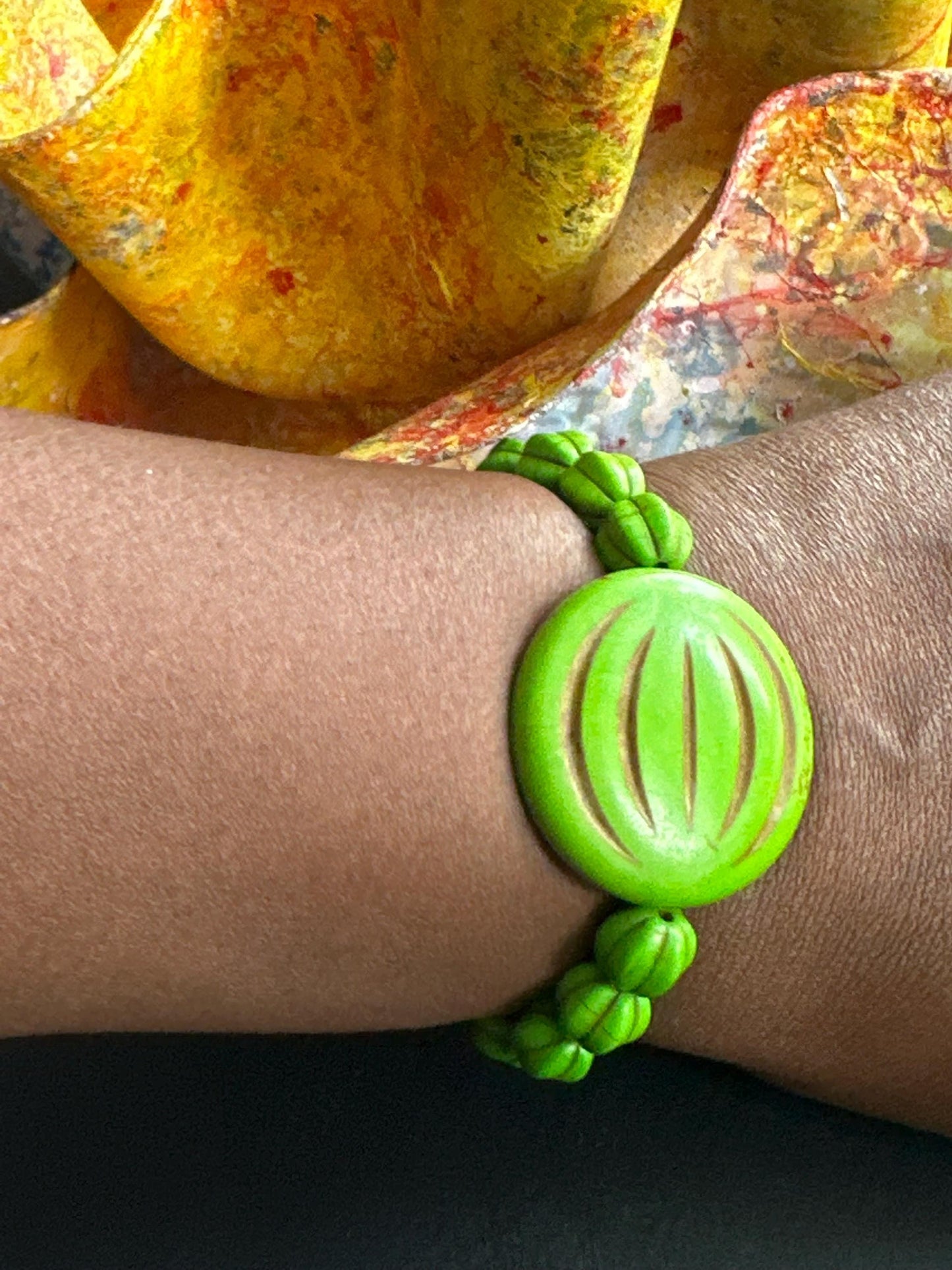 Green  Bracelet with Large Focal Stackable Unisex Bracelet