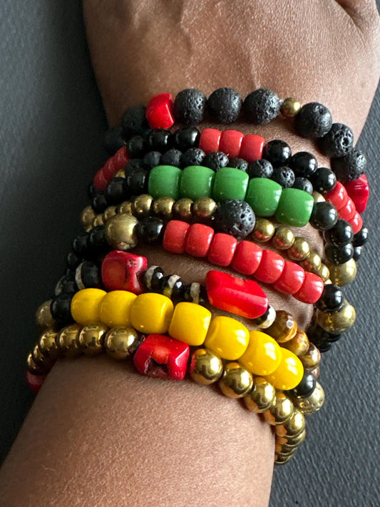 Boho Beaded Bracelet | African Inspired, Agate, Coral, Lava Stone