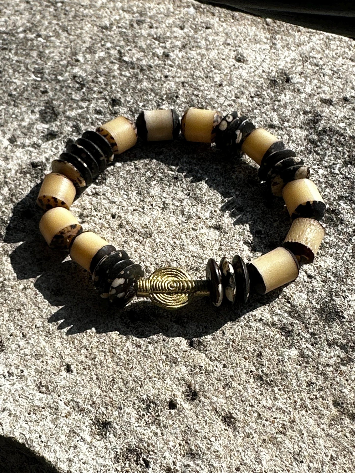 Handcrafted African-Inspired Beaded Bracelet | Brown & Gold Statement Jewelry | One-of-a-Kind Artisan Bracelet | Boho Unisex Style