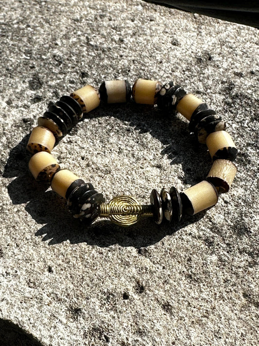 Handcrafted African-Inspired Beaded Bracelet | Brown & Gold Statement Jewelry | One-of-a-Kind Artisan Bracelet | Boho Unisex Style