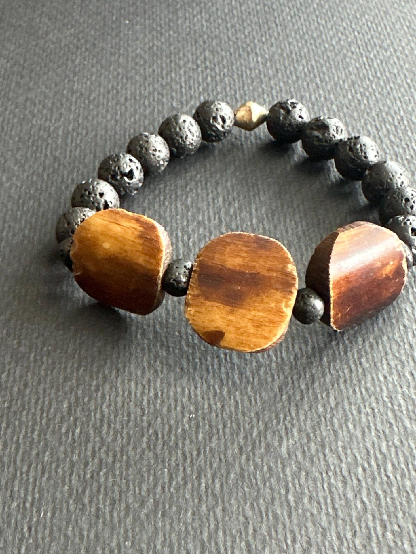 Kenyan Wood & Lava Stone Bracelet: Silver Ethiopian Accents