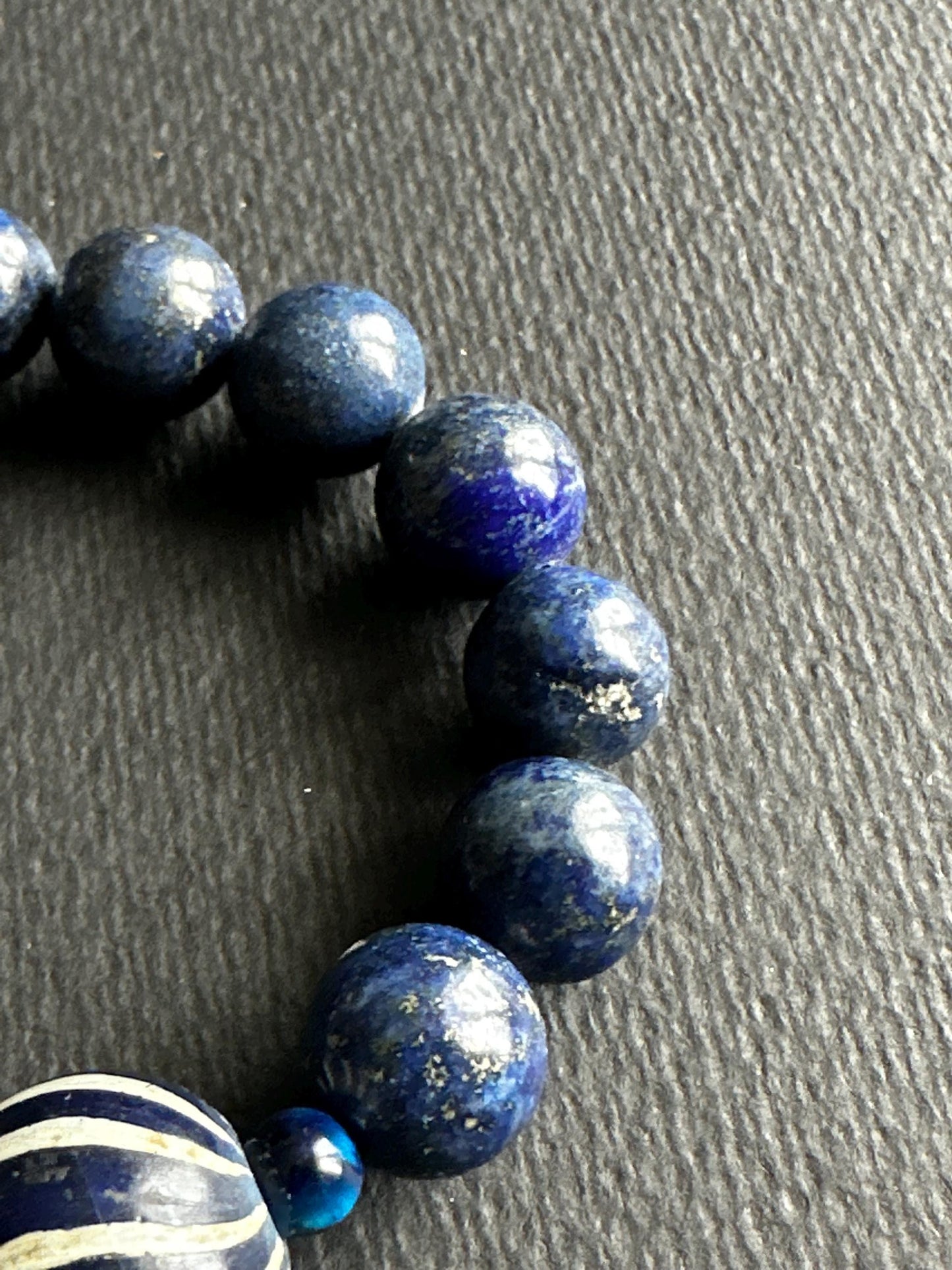 Lapis Unisex Bracelet with Navy and White Striped Java Bead