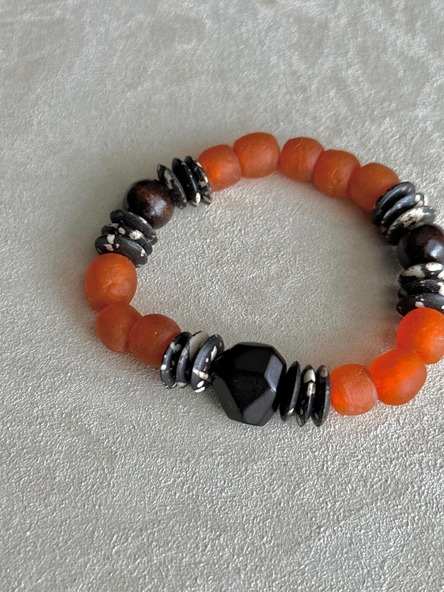 Recycled African Glass Bead Bracelet | Earthy Boho Stretch Jewelry