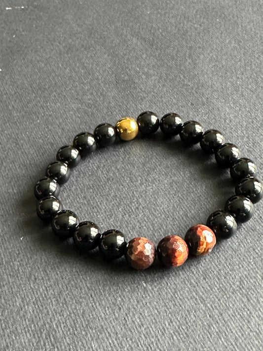 Unisex Black Onyx and Tiger’s Eye Beaded Bracelet