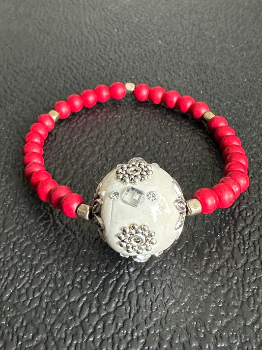 Red and White Bracelet Beaded Bracelet