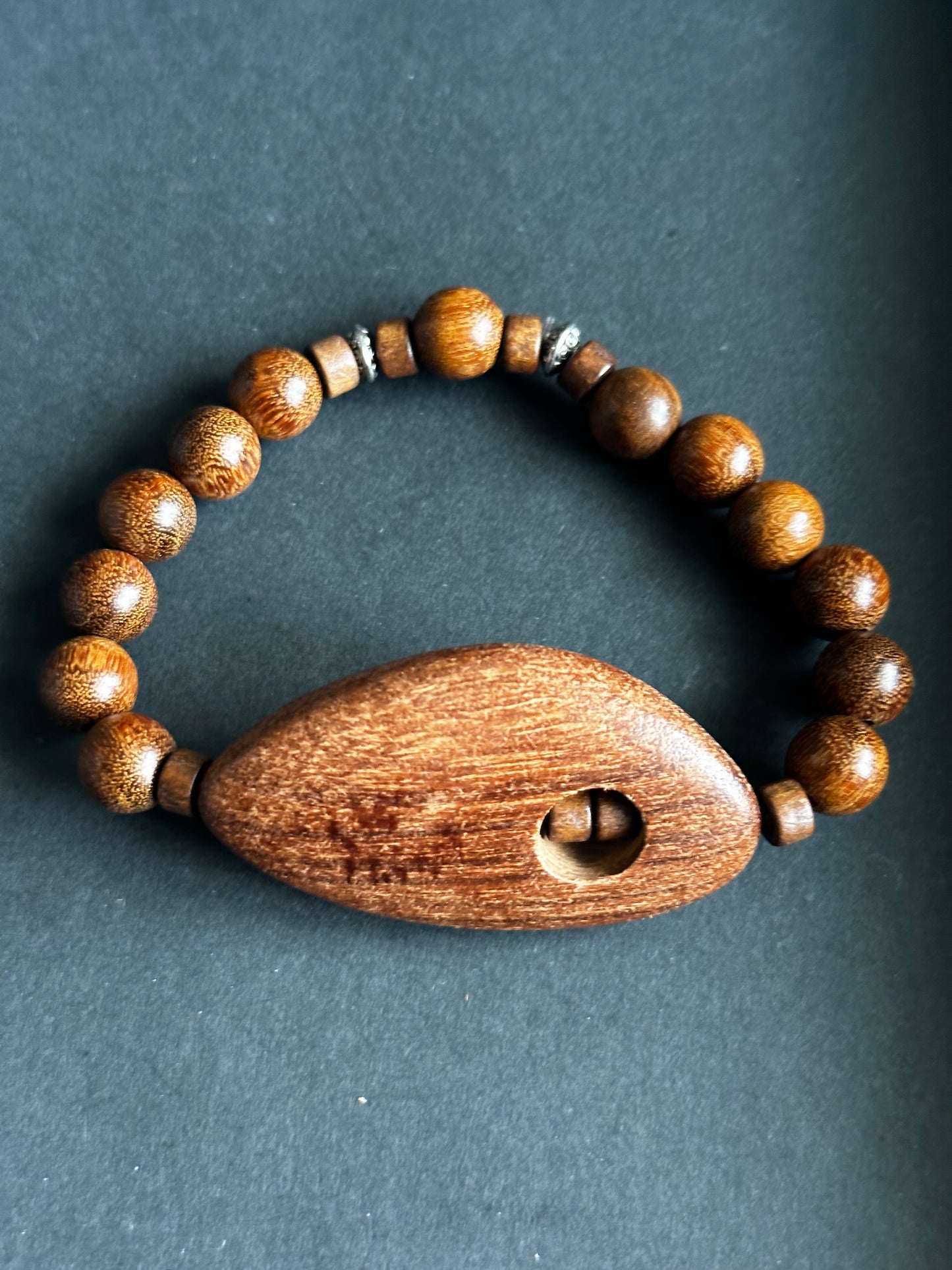 Handcrafted Wood Bead Bracelet | Unisex Natural Wood Bracelet with Large Oval Focal Bead | Minimalist Boho Bracelet