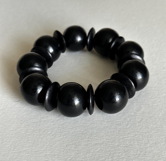 Handmade Black Wooden Bead Statement Bracelet (7.5 inch)
